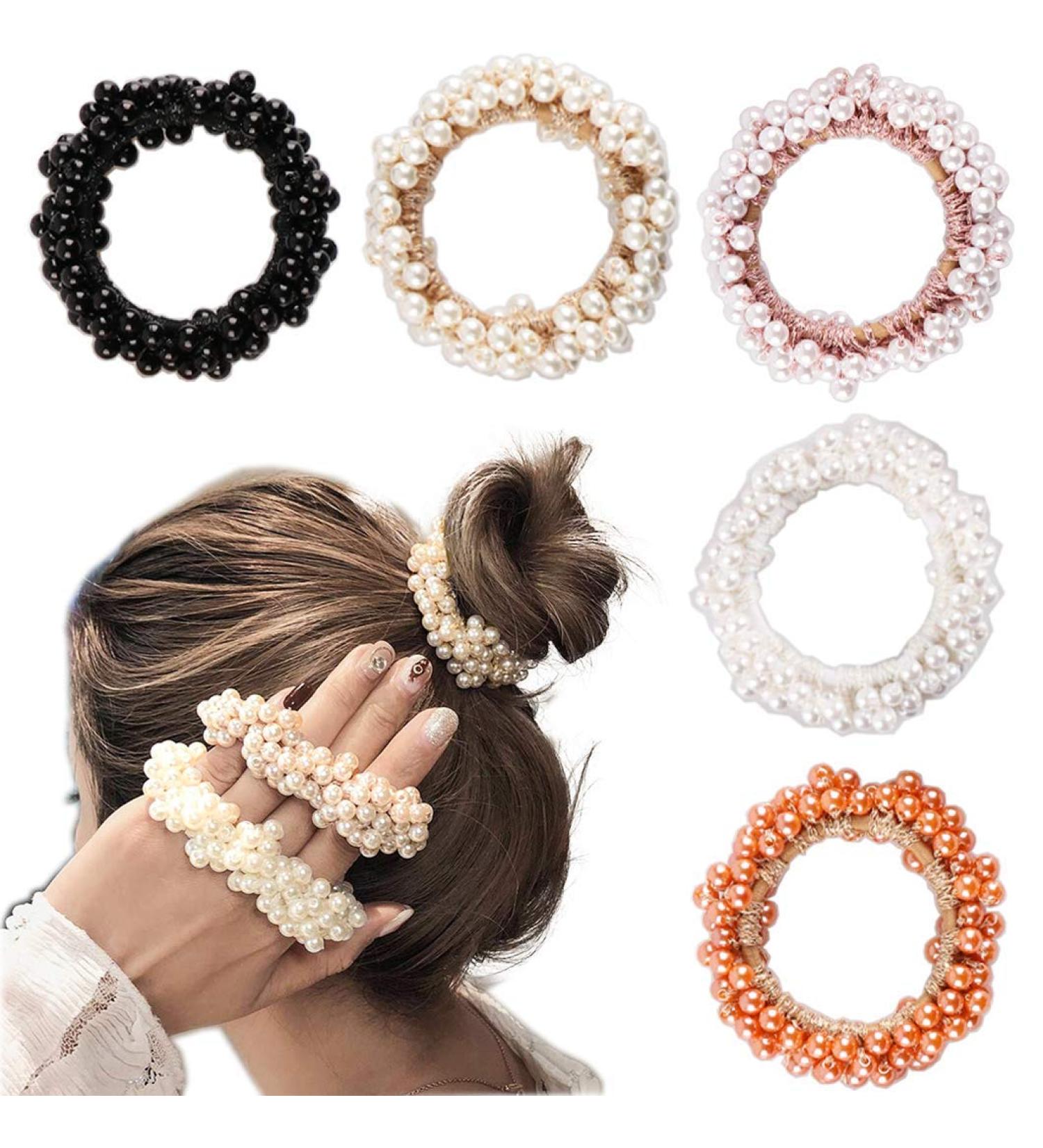 Pearl Elastic Hair Ties Set - 5 Pieces Hair Bands for Women/Girls in 5 Colors - Buy Online on GoSupps.com