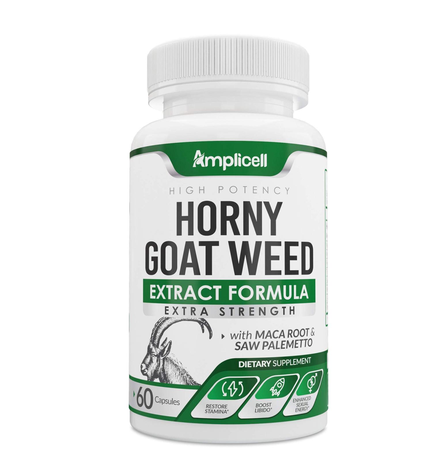 Horny Goat Weed Capsules - Natural Male & Female Enhancer with L-Arginine, Tongkat Ali, Panax Ginseng & Maca Root - Mood Boost & Energy Pills - 60 Count - Buy Online on GoSupps.com