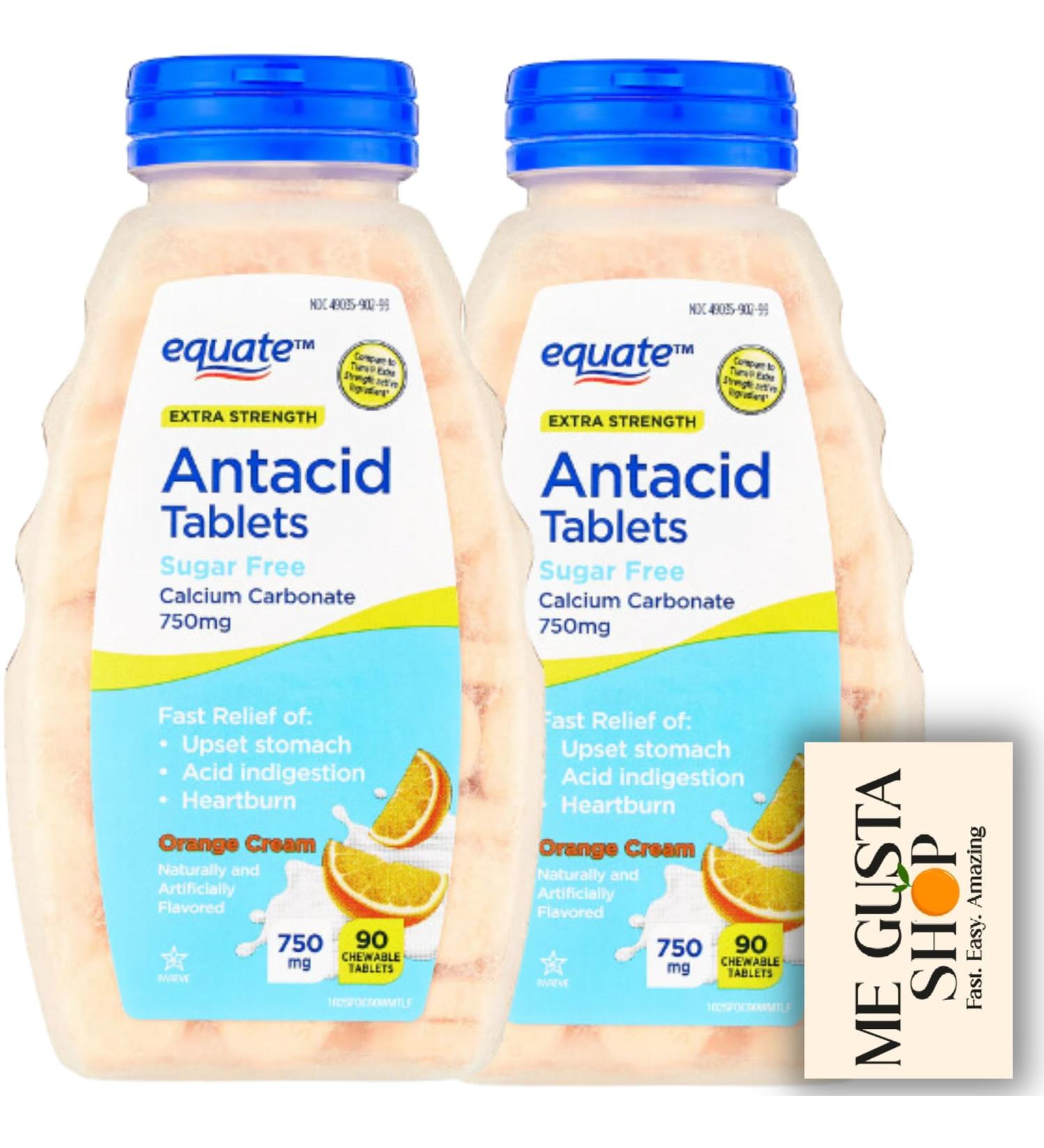 Extra Strength Sugar-Free Antacid Chewable Tablets Orange Cream 750 mg 90 Count Pack of 02 Total 180 + me Gusta Sticker - Buy Online on GoSupps.com