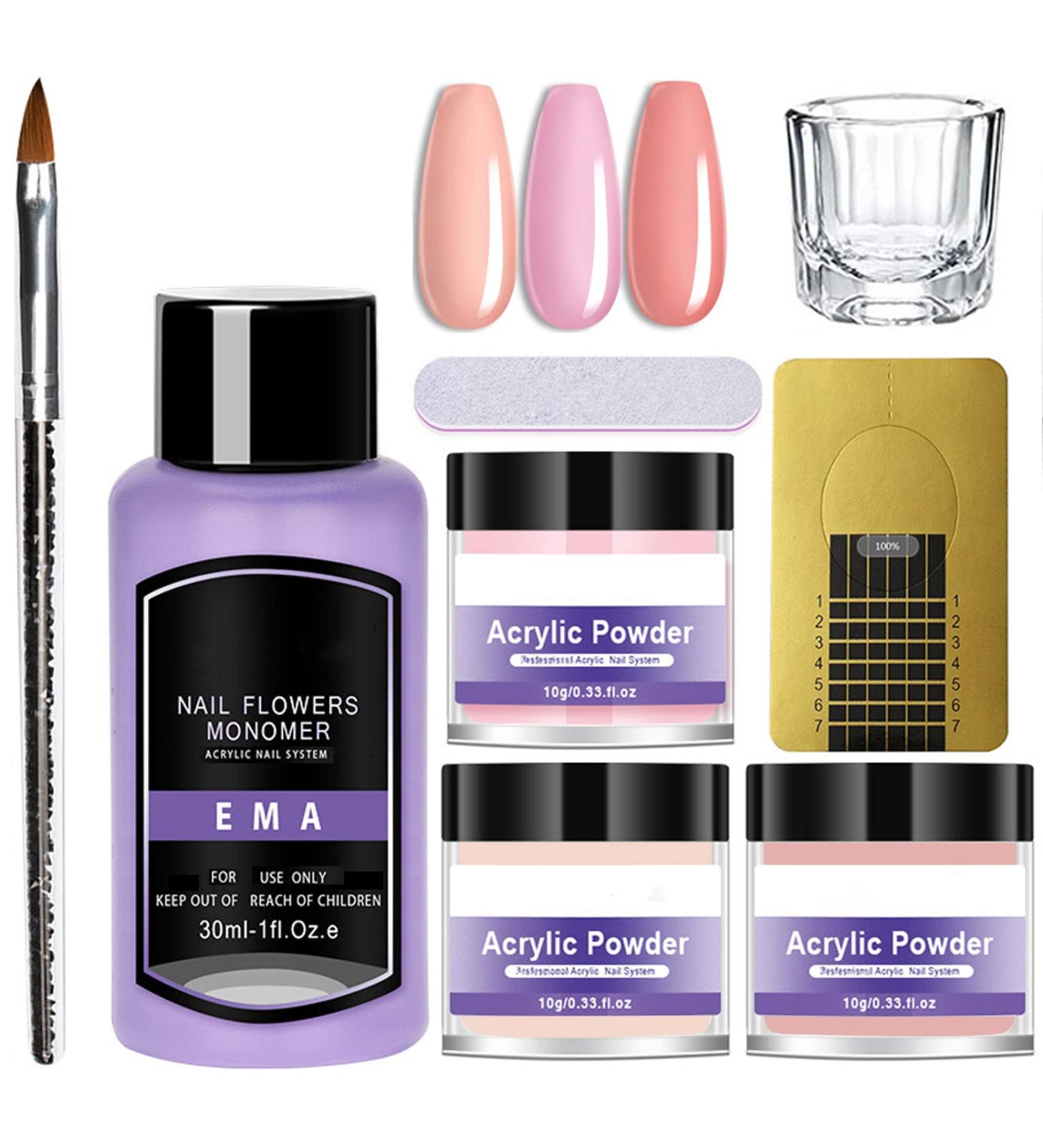 Acrylic Nail Kit for Beginners - Pink Nude Beige Acrylic Powder Set with Nail Extension Brush | 3 Colours Nail Powder Set - Buy Online on GoSupps.com