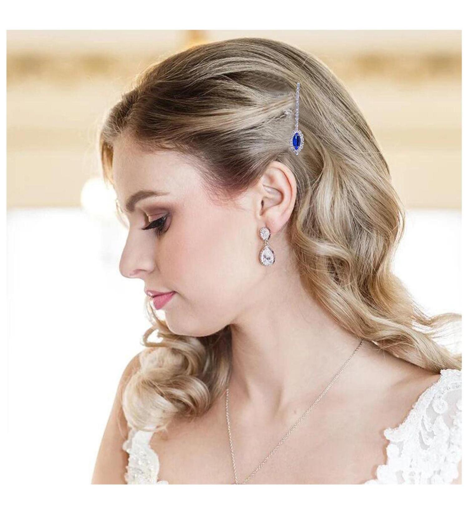 Inilbran Vintage Sapphire Crystal Hair Pin Barrettes Blue Crystal Wedding Hair Barrettes Vintage Rhinestone Hairpin Barrette Bling Cz Hair Pins Hairclip Decorative Bobby Pins Bridal Hairclip(Style A) - Buy Online on GoSupps.com