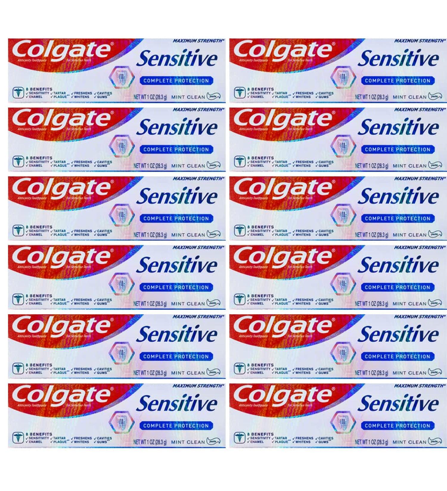 Colgate Sensitive Toothpaste Maximum Strength Clean Mint Travel Size 1 oz (28.3g) - Pack of 12