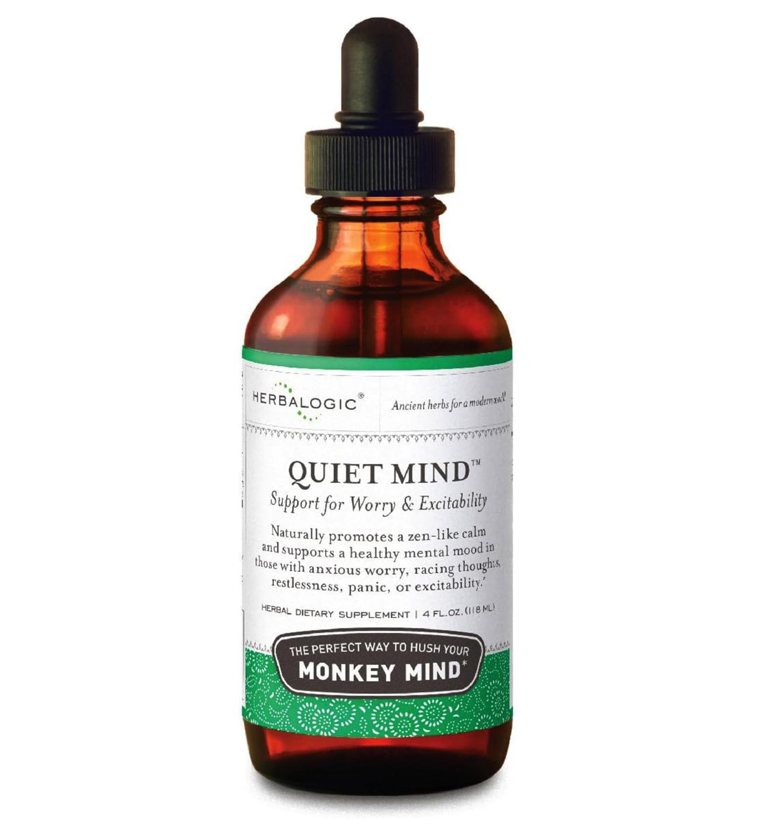 Herbalogic - Quiet Mind Liquid Herb Drops - Non-Sedating Promotes a Feeling of Zen-like Calm - Eases Anxious Worry and Panicky Mood - Based on the Traditional Chinese Formula Gui Pi Tang - 4 Fl. Oz. 4 Fl Oz (Pack of 1) - Buy Online on GoSupps.com