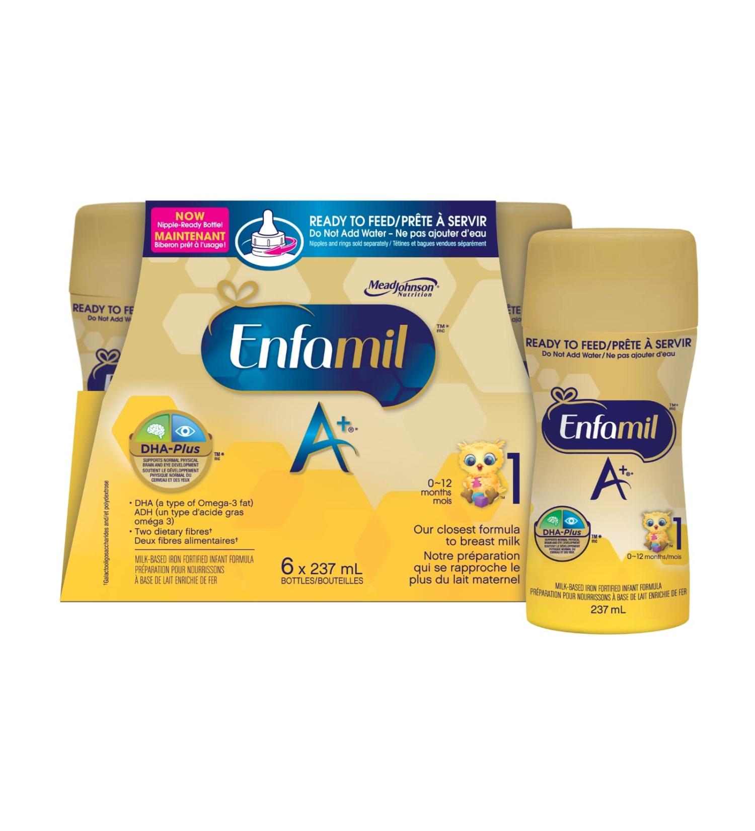 Enfamil A+ Baby Formula Ready to Feed Bottles DHA (a type of Omega-3 fat) to help support brain development Age 0-12 months 237ml x 6 count 1.42 l (Pack of 1) - Buy Online on GoSupps.com