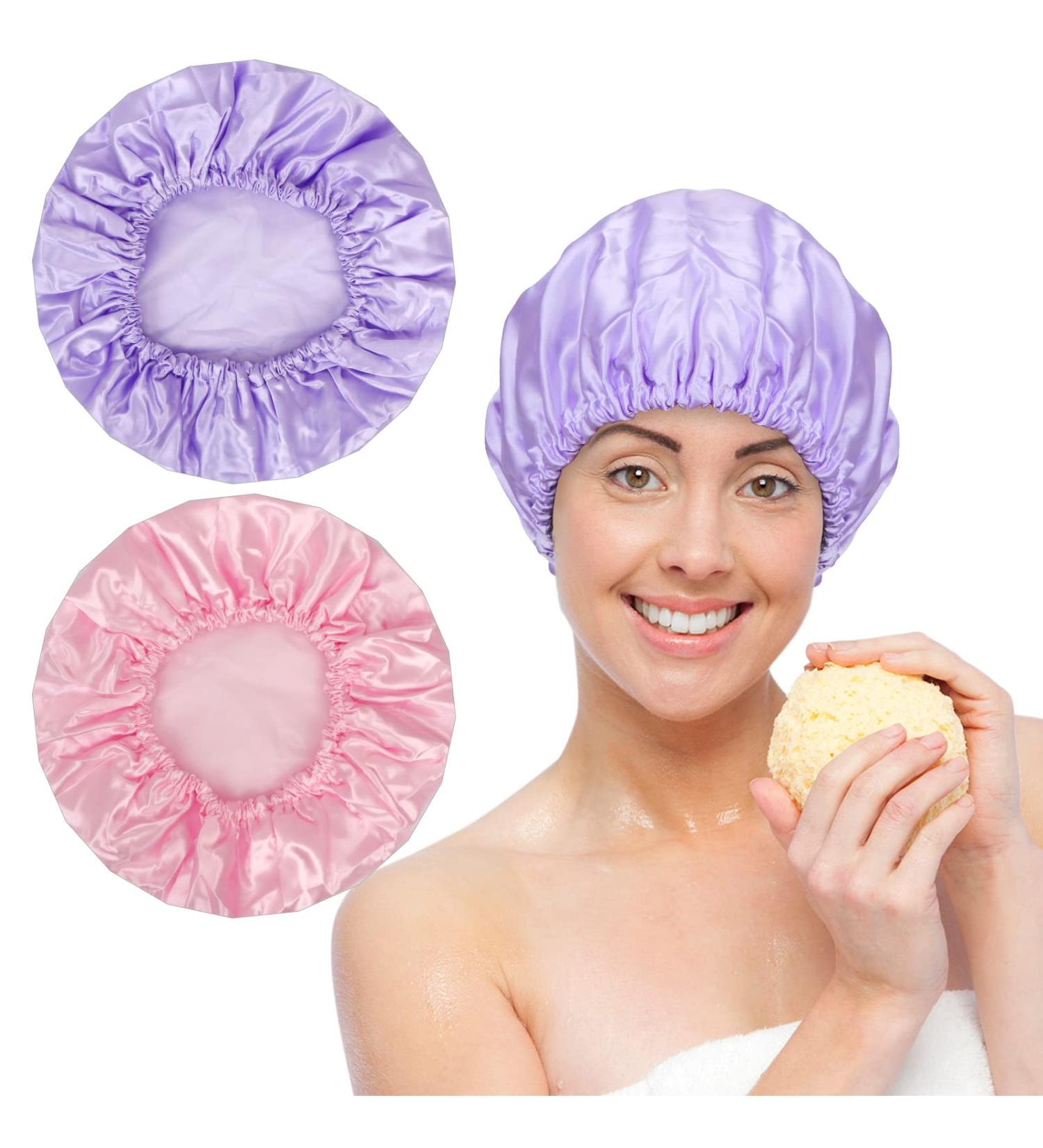 GoodSing 2PCS Shower Cap for Women - Reusable Waterproof Double Layer Bath Cap for Long Hair - Pink+Purple - Buy Online on GoSupps.com