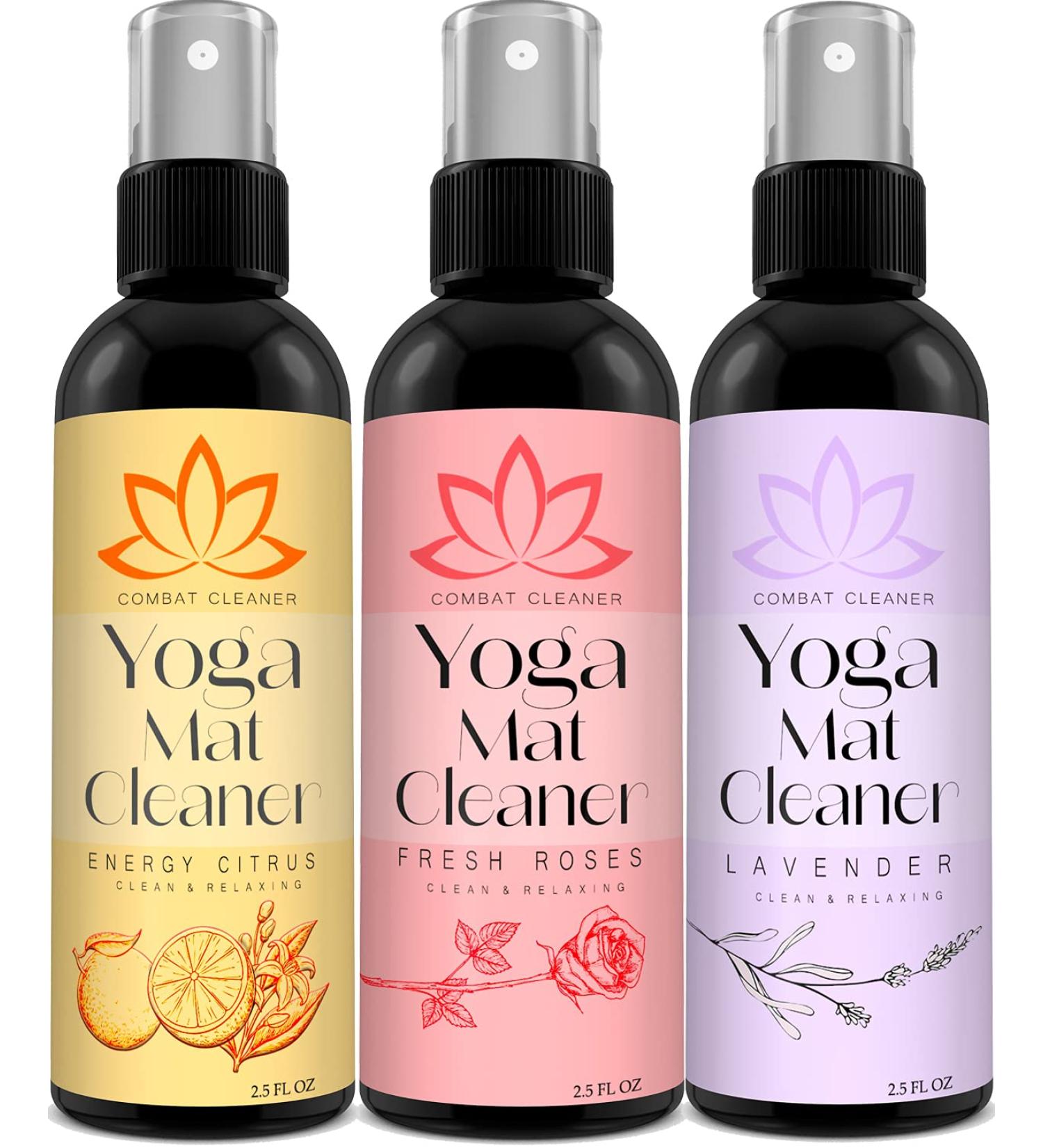 Yoga Mat Cleaner Spray Kit (Pack of 3) Includes a Microfiber Towel Restores and Refreshes Yoga Mats (Lavender Fresh Roses Energy Citrus)