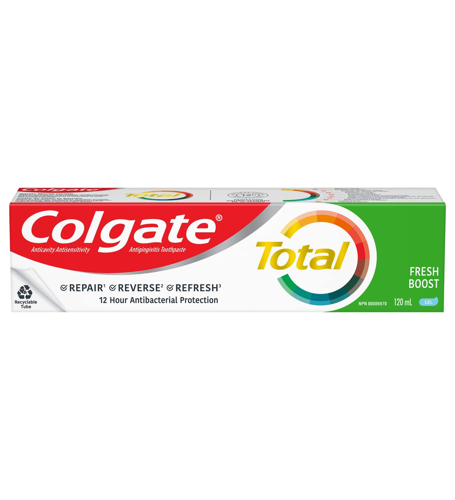 Colgate Total Fresh Boost Toothpaste Gel Multi-Benefit Teeth Whitening Toothpaste That Whitens Teeth Freshens Breath & Protects Sensitive Teeth 120 mL - Buy Online on GoSupps.com