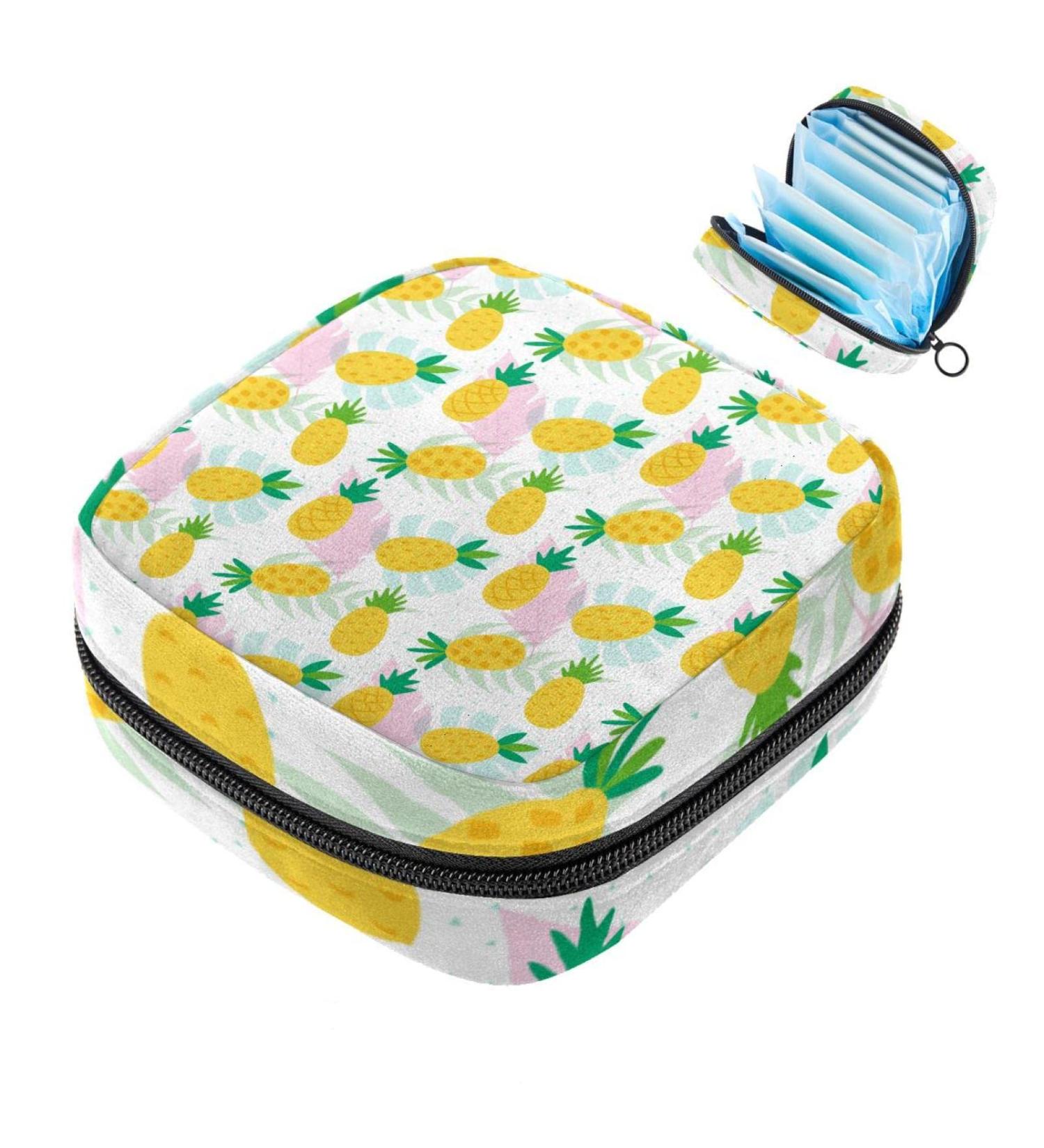 Summer Ananas Napkin Storage Bag - Portable Menstrual Cup & Breastfeeding Holder for Women Teens & Girls with Pink Leaves Design - Buy Online on GoSupps.com