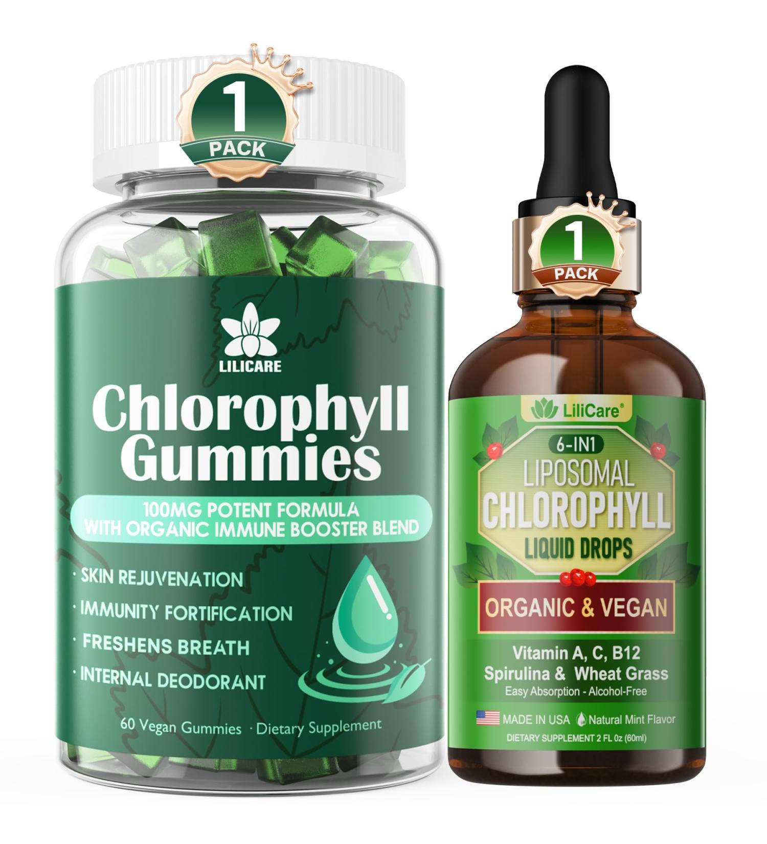 Chlorophyll Gummies + Chlorophyll Liquid Drops Liposomal for Women & Men - Buy Online on GoSupps.com