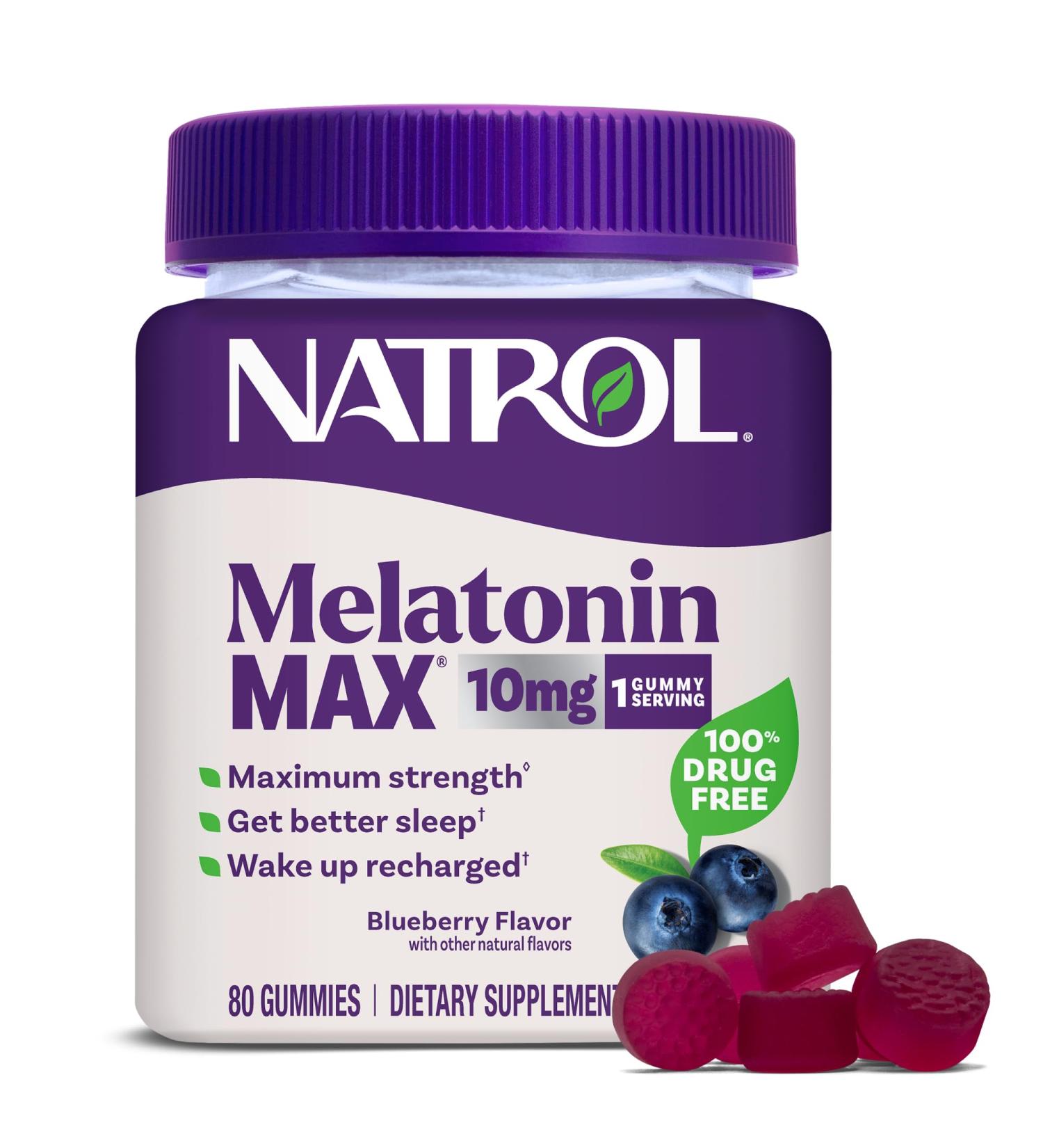 Natrol Melatonin 10mg Sleep Aid Supplement 80 Count MelatoninMax Gummies Blueberry Flavor 10 mg Melatonin Gummies for Occasional Sleeplessness 80 Day Supply Blueberry 80 Count (Pack of 1) - Buy Online on GoSupps.com