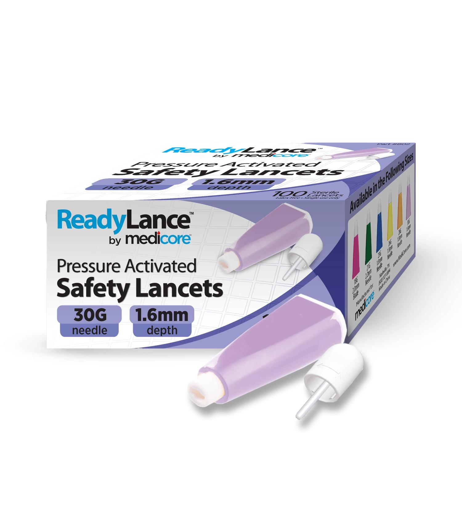 ReadyLance Pressure Activated Safety Lancets 100pcs 30Gx1.6MM Purple - Pack of 100 - Buy Online on GoSupps.com