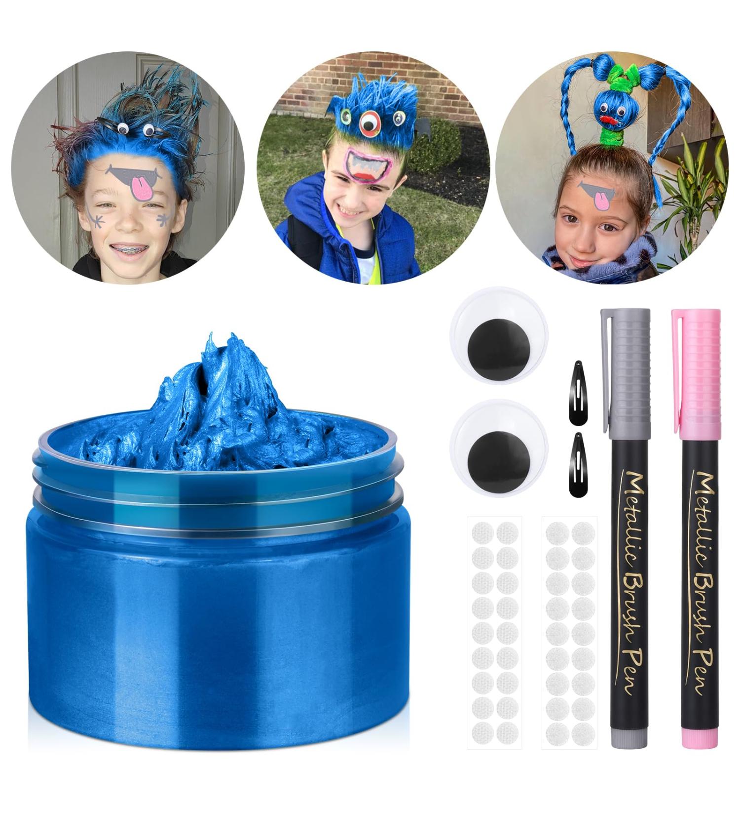 Temporary Hair Color Wax Kit for Kids | Washable Crazy Hair Dye with Wiggle Eyes & Face Pens | Perfect Stocking Stuffer for Girls Ages 4-10+ (Blue - Buy Online on GoSupps.com
