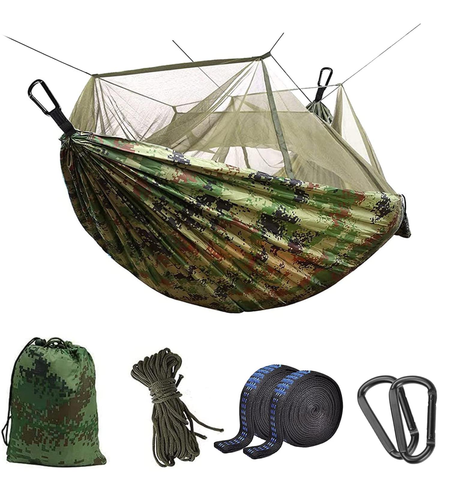 Camping Hammock with Mosquito Net - Portable Double/Single Travel Hammock with Insect Netting- 210D Nylon Swing for Backyard, Camping, Backpacking - Camo Camouflage - Buy Online on GoSupps.com