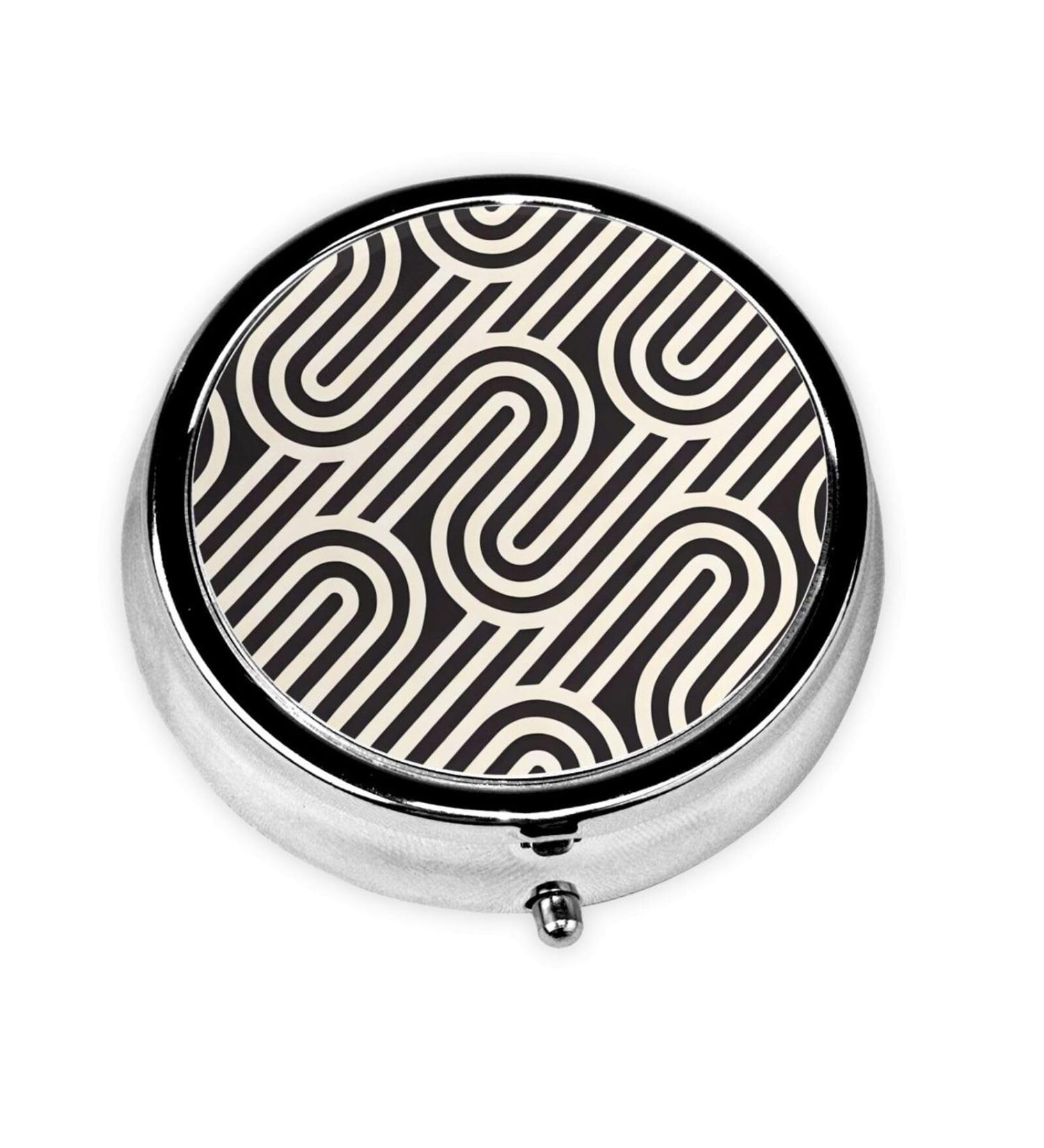 Black Curved Textured Round Pill Box - 3 Compartment Portable Organizer for Travel Purse & Pocket - Buy Online on GoSupps.com