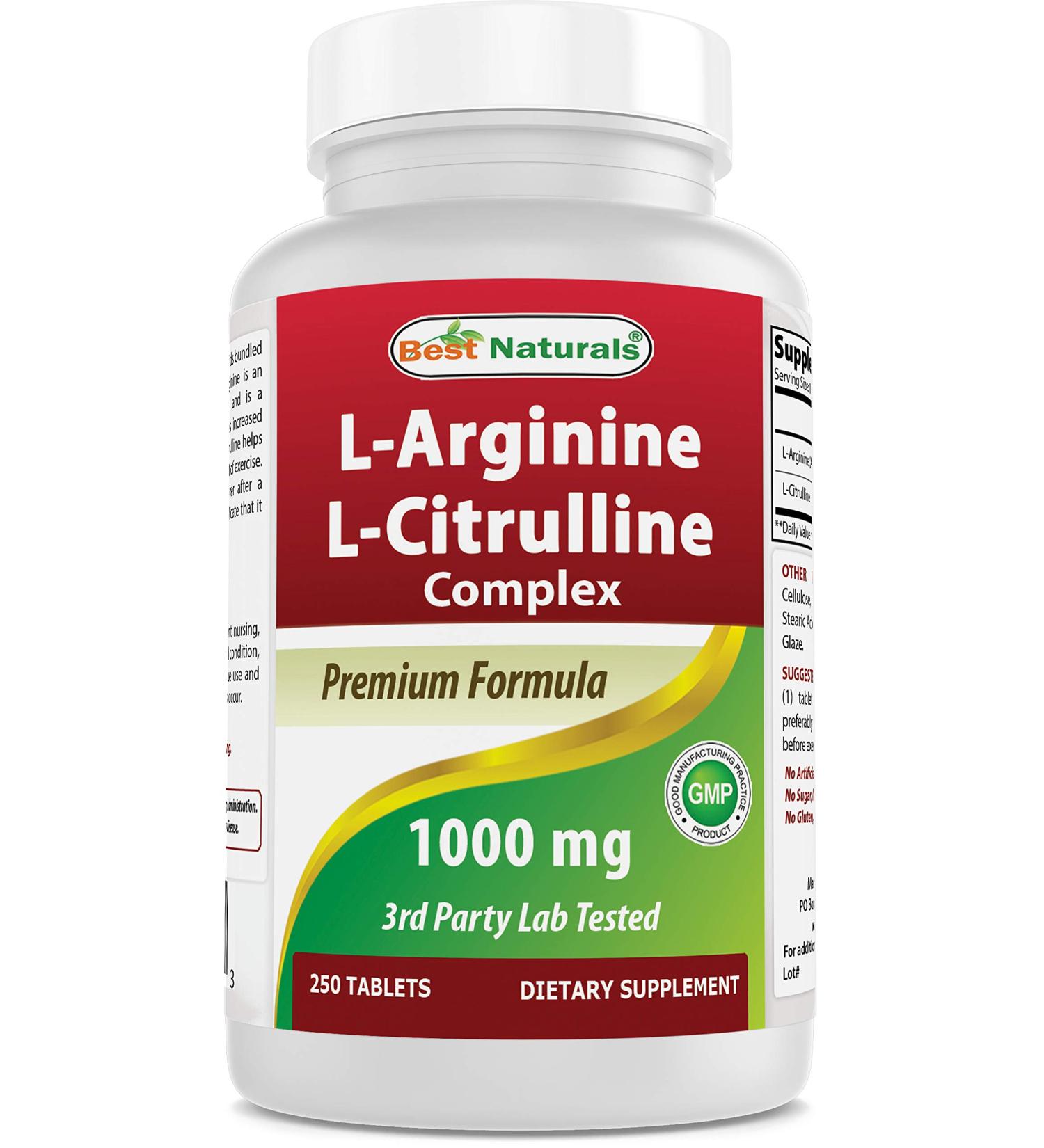 Best Naturals L-Arginine L-Citrulline Complex Tablets - 250 Count Pack - Premium Nitric Oxide Booster Supplement - Buy Online on GoSupps.com