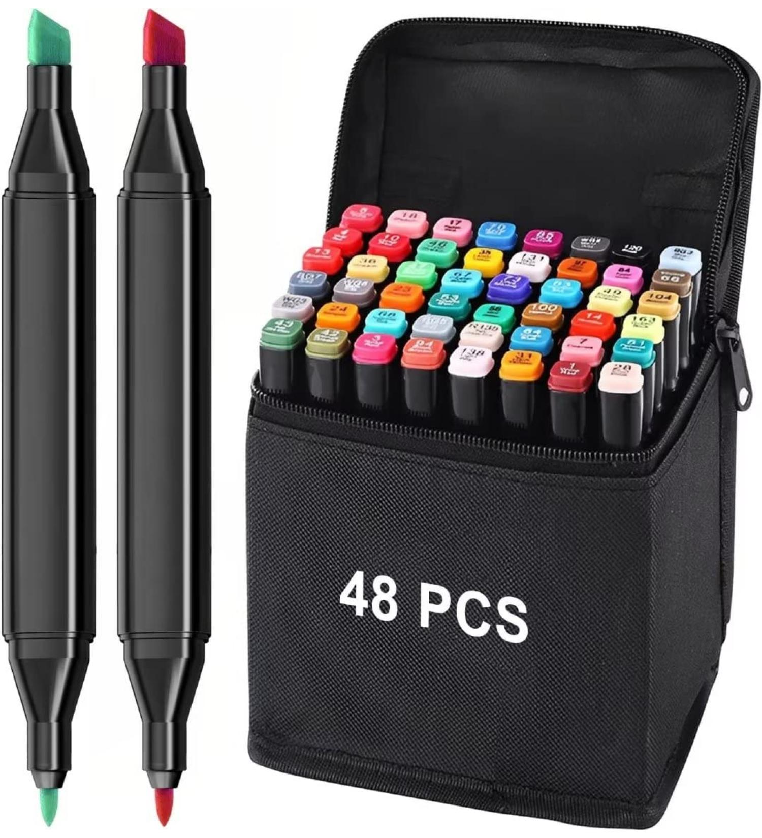 Double Tipped Art Marker Set - 48 Black Alcohol-based Ink Colors for Sketching, Coloring, and Drawing by Artist Adults - Buy Online on GoSupps.com