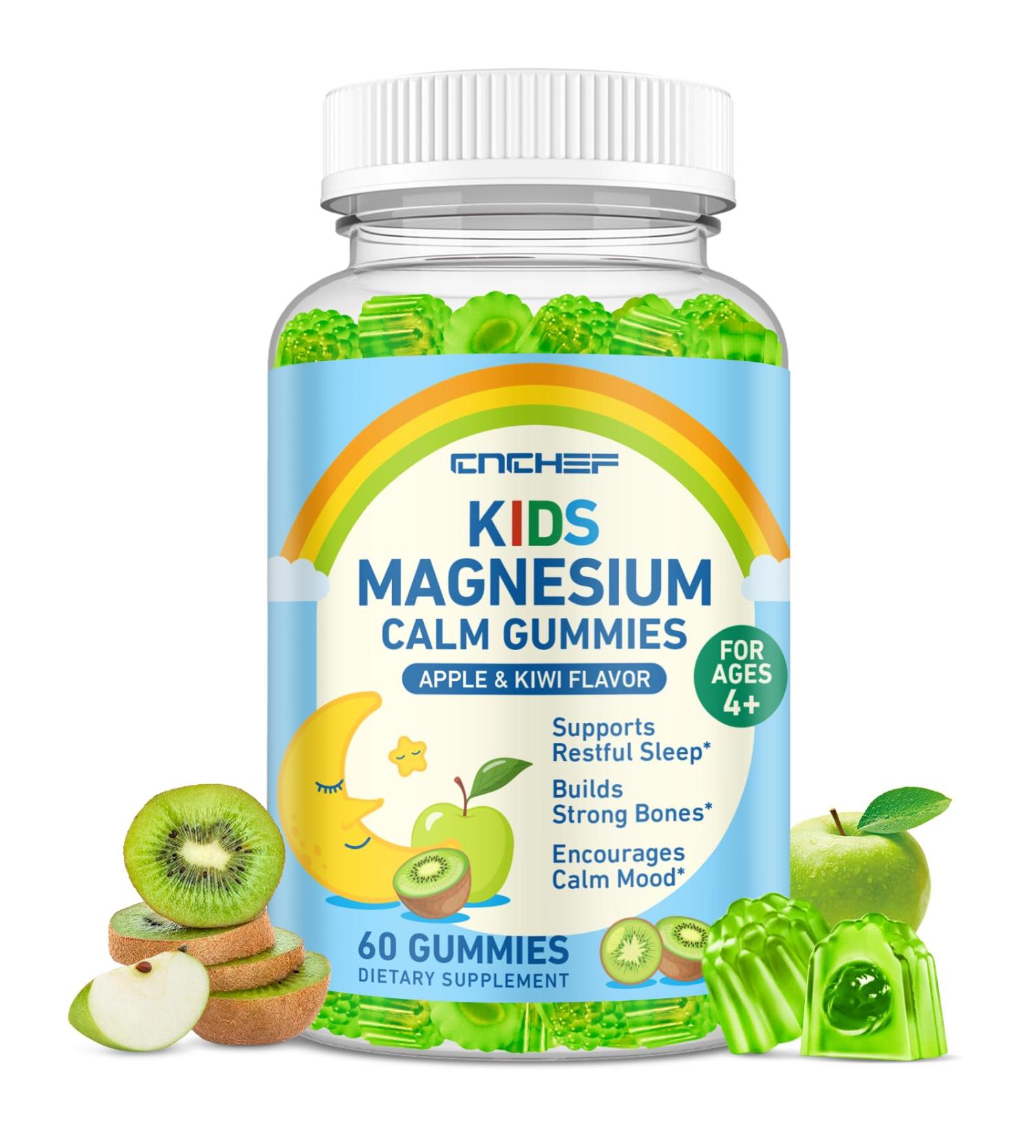 Center-Filled Magnesium Gummies for Kids 300MG - Magnesium Glycinate Gummies with L-theanine Omega-3 Vitamin B6 D for Kids & Adults Supplement for Sleep Calm & Muscle Relaxation - Apple & Kiwi Apple & Kiwi 60 Count (Pa  - Buy Online on GoSupps.com