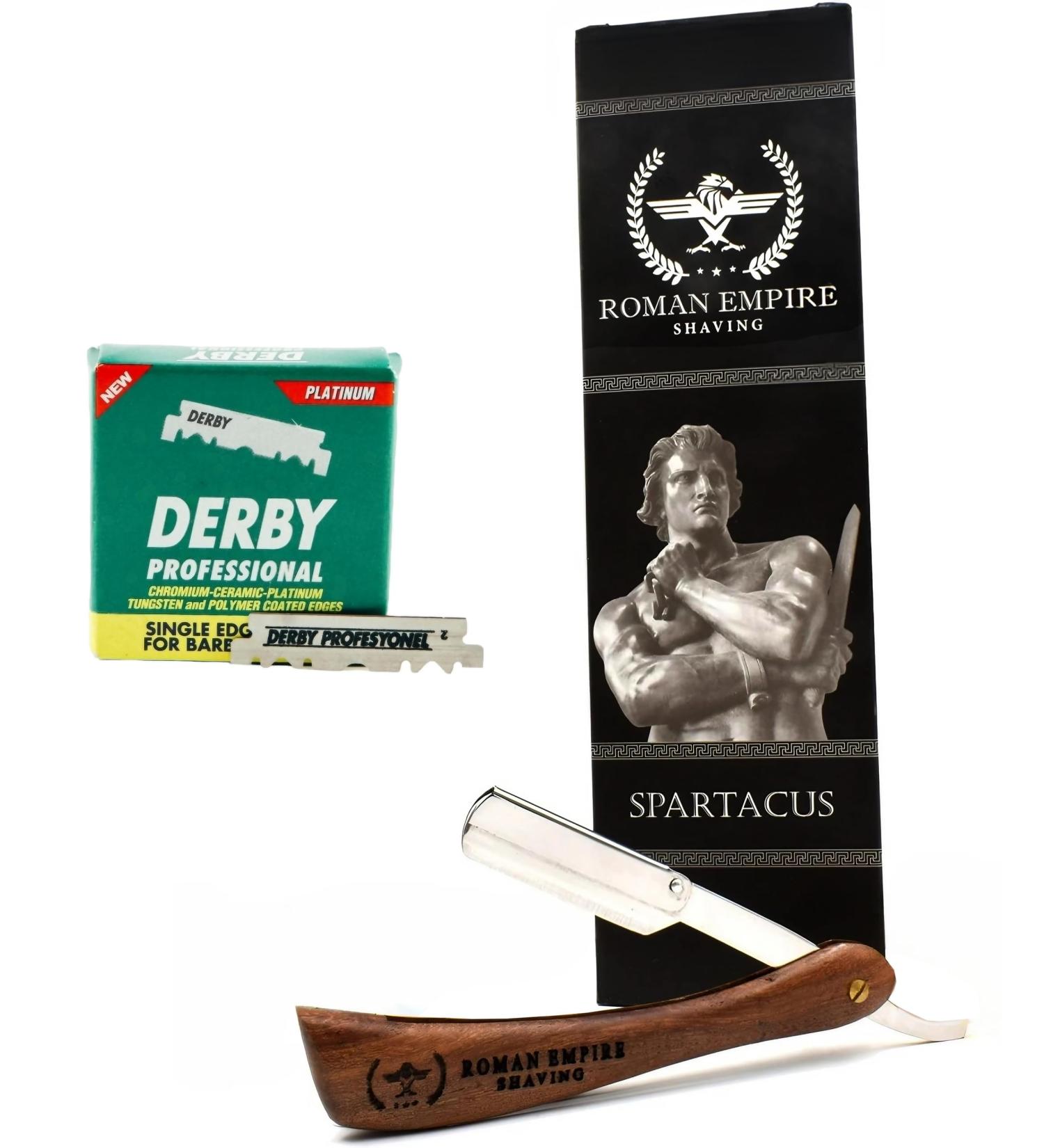 Roman Empire Shaving Spartacus Razor | Professional Men's Razor for Beard & Mustache | 100 Derby Blades Included - Buy Online on GoSupps.com