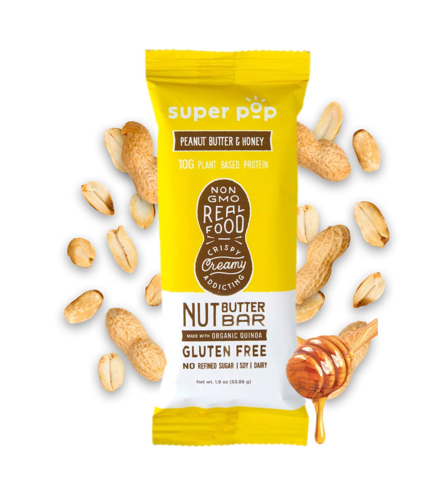 Buy Super Pop Snacks: Clean Plant-Based Protein Bars - All-Natural Peanut Butter & Honey Gluten-Free Low Sugar (12 Pack - Buy Online on GoSupps.com