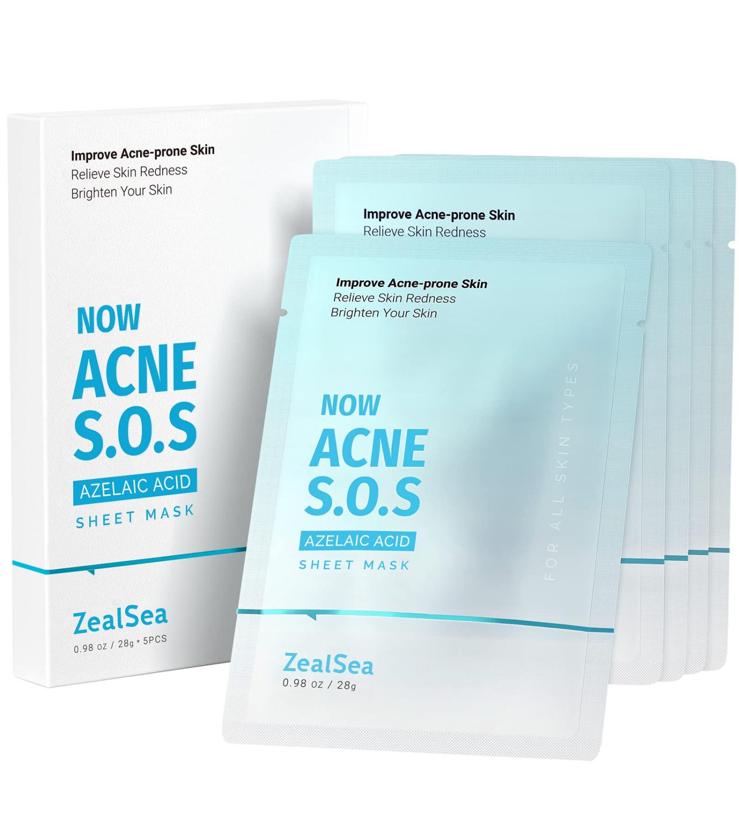 ZealSea Anti-Acne Face Sheet Mask 5 Pack - Sensitive Skin Care for Soothing, Cleansing, and Moisturizing - Brightening & Firming Beauty Mask for All Skin Types - 0.98 Fl Oz (Pack of 5) - Buy Online on GoSupps.com