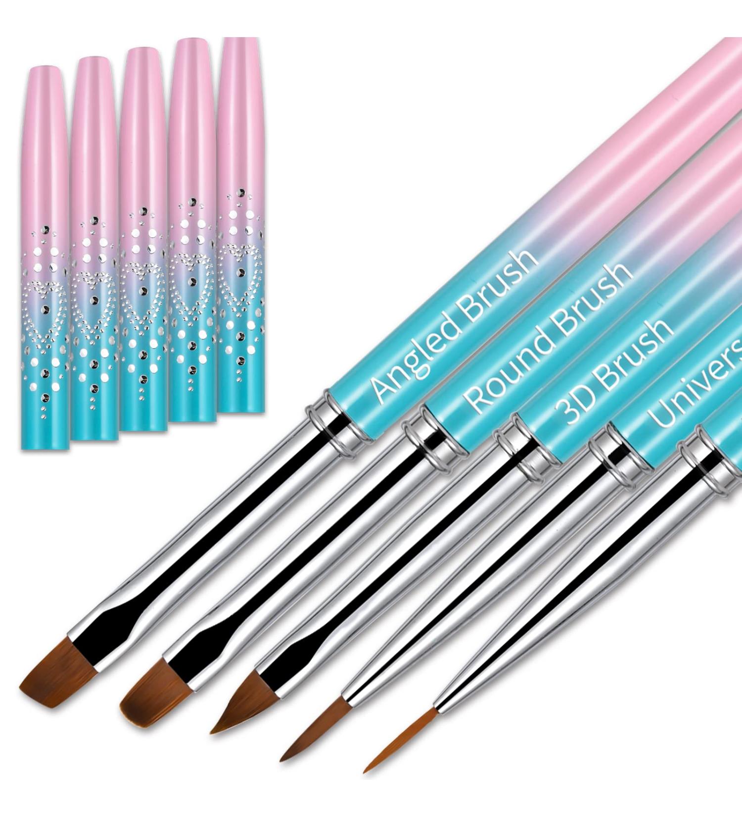 5pcs Nail Art Brushes with Cap - Nail Polish Clean Up Brush Set for Gel Nails - Metal Handle Design for Nail Art and Paintings - Buy Online on GoSupps.com