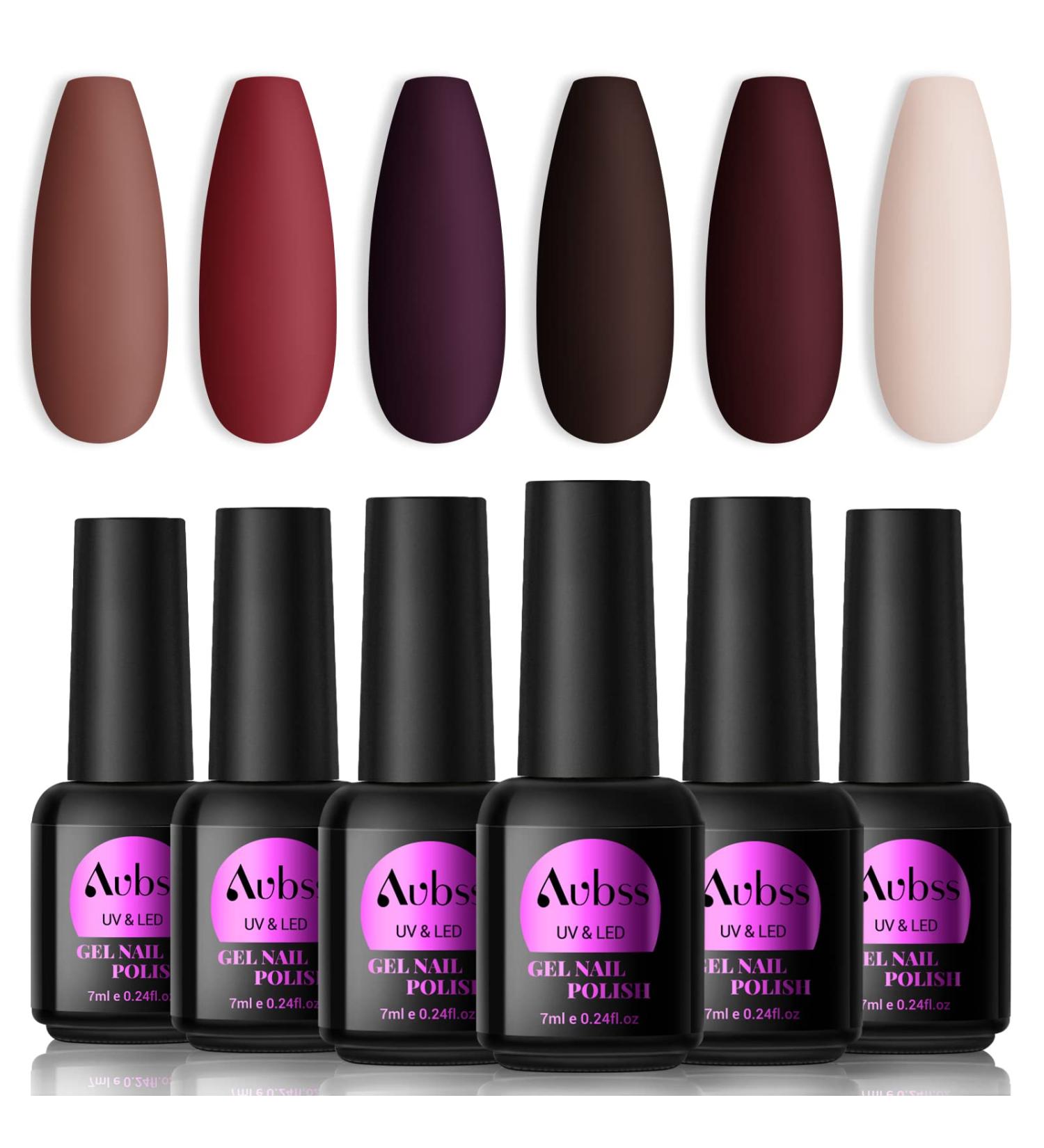 Aubss Red Purple Gel Nail Polish Set - 6 Colors Kit for Women, Soak Off Led Nail Gel - Dusky Rose Collection - Buy Online on GoSupps.com