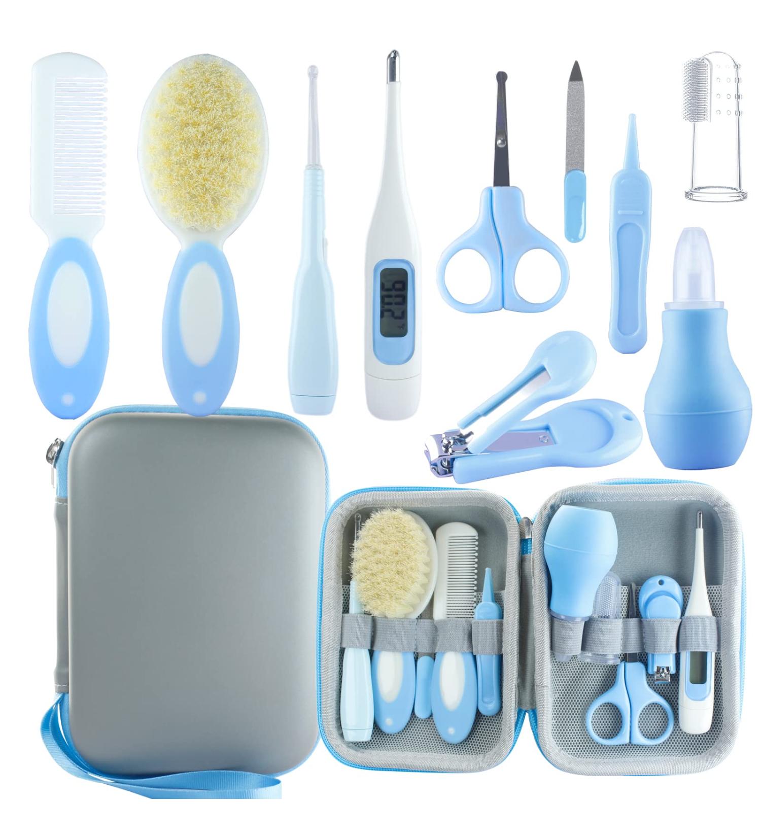 VZAYQUPXY Baby Grooming Kit - 10 in 1 Portable Baby Care Essentials for Newborns - Includes Nail Clippers, Comb, Brush, Ear Wax Removal Tool - Blue - Buy Online on GoSupps.com