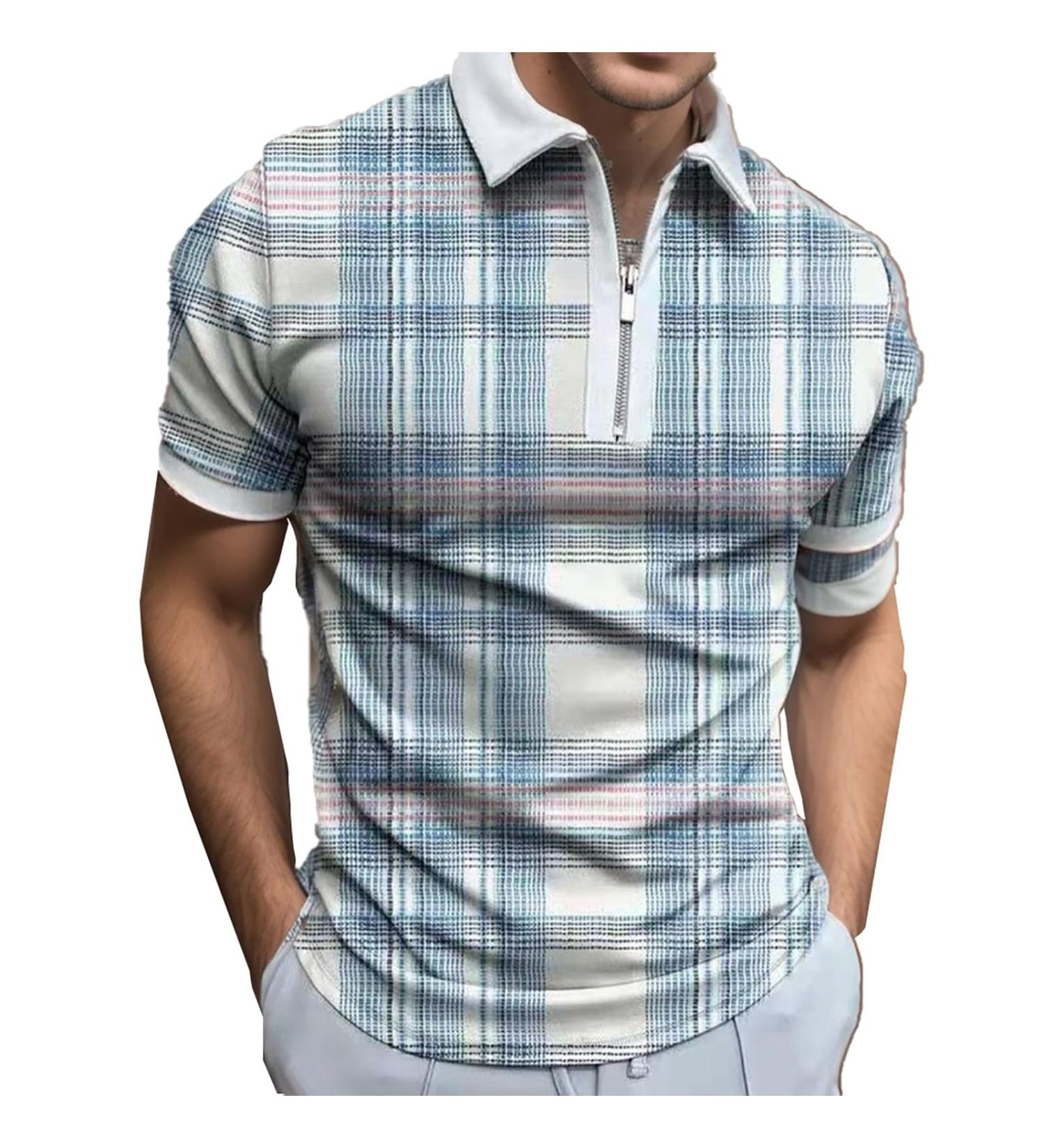 Collar Stripe Sleeve Men's Blouse Polos Shirt Splice Casual Zipper Turn Down Men's Blouse Floral Long Sleeve Dress Shirt Men Crewneck Plus Size Sweatshirts Shirts 3XL Blue - Buy Online on GoSupps.com