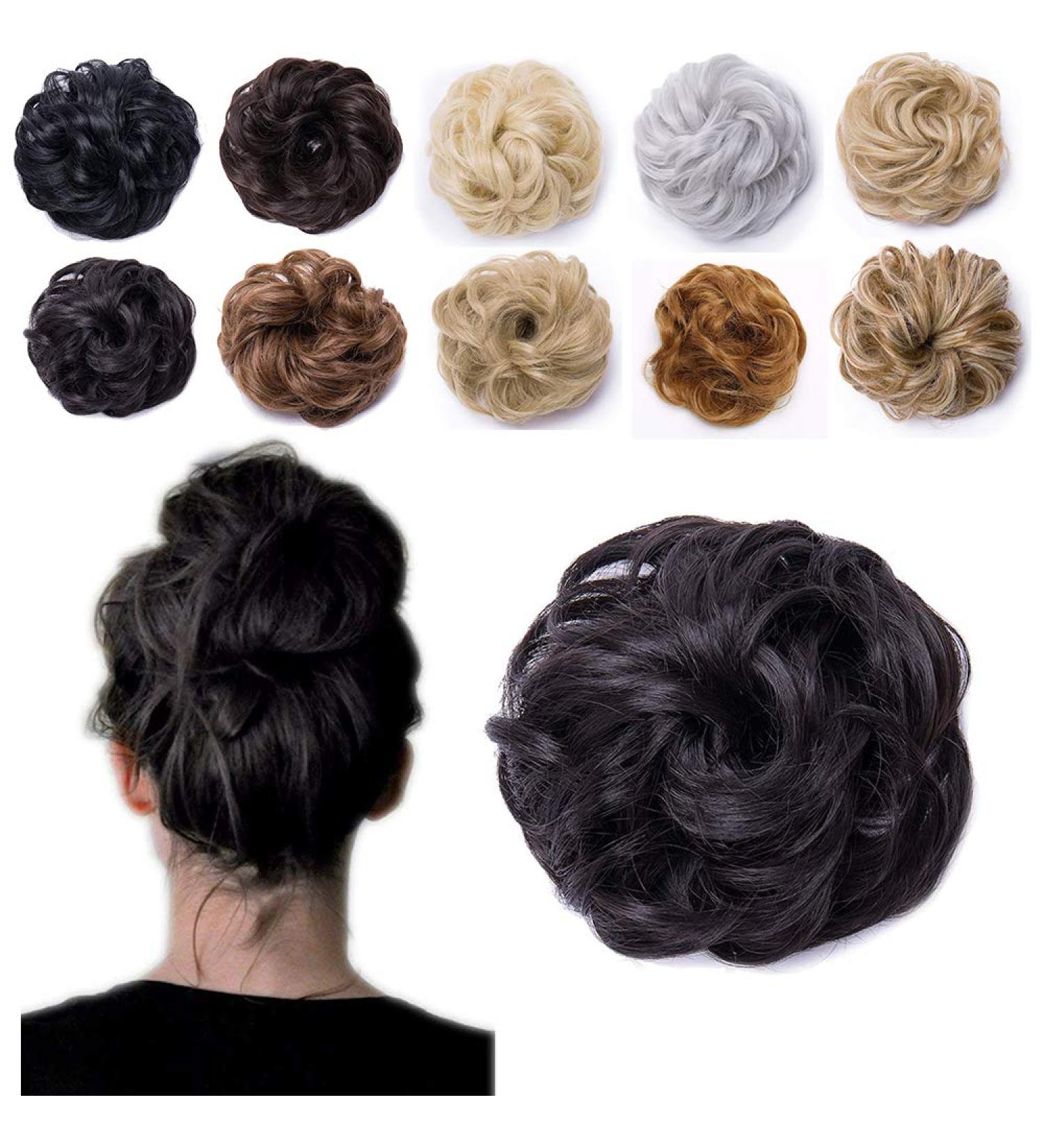 Dark Brown Messy Curly Hair Bun Scrunchie Extension | Wavy Ponytail Donut Chignon Hairpiece - Buy Online on GoSupps.com