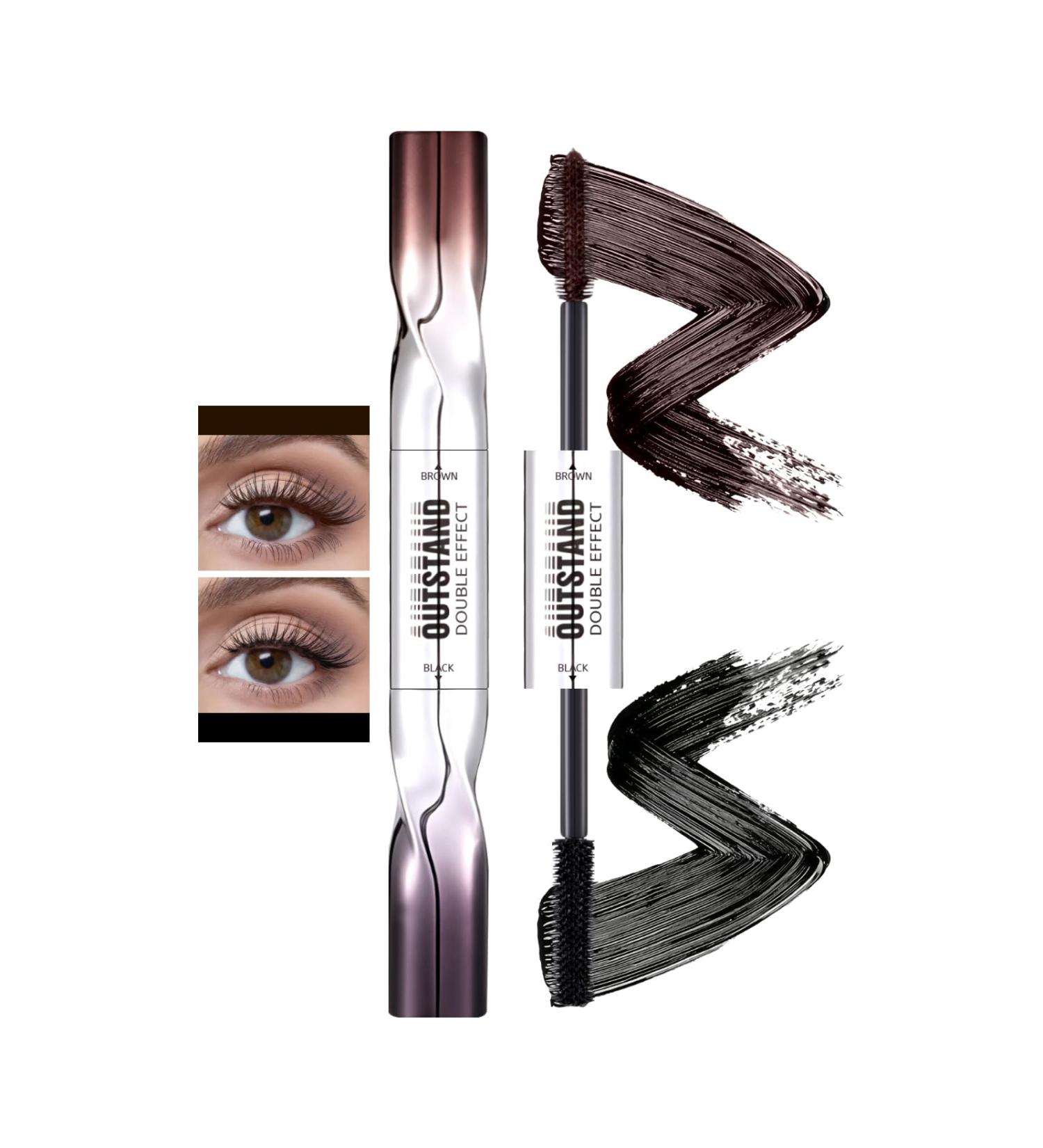  Prreal Mascara double t te imperm able noir et marron 3D Curling Long Eyelashes Iron Volume & Length Mascaras Non-Clumping Longlasting Fullness and Defined Eye Makeup - Buy Online on GoSupps.com