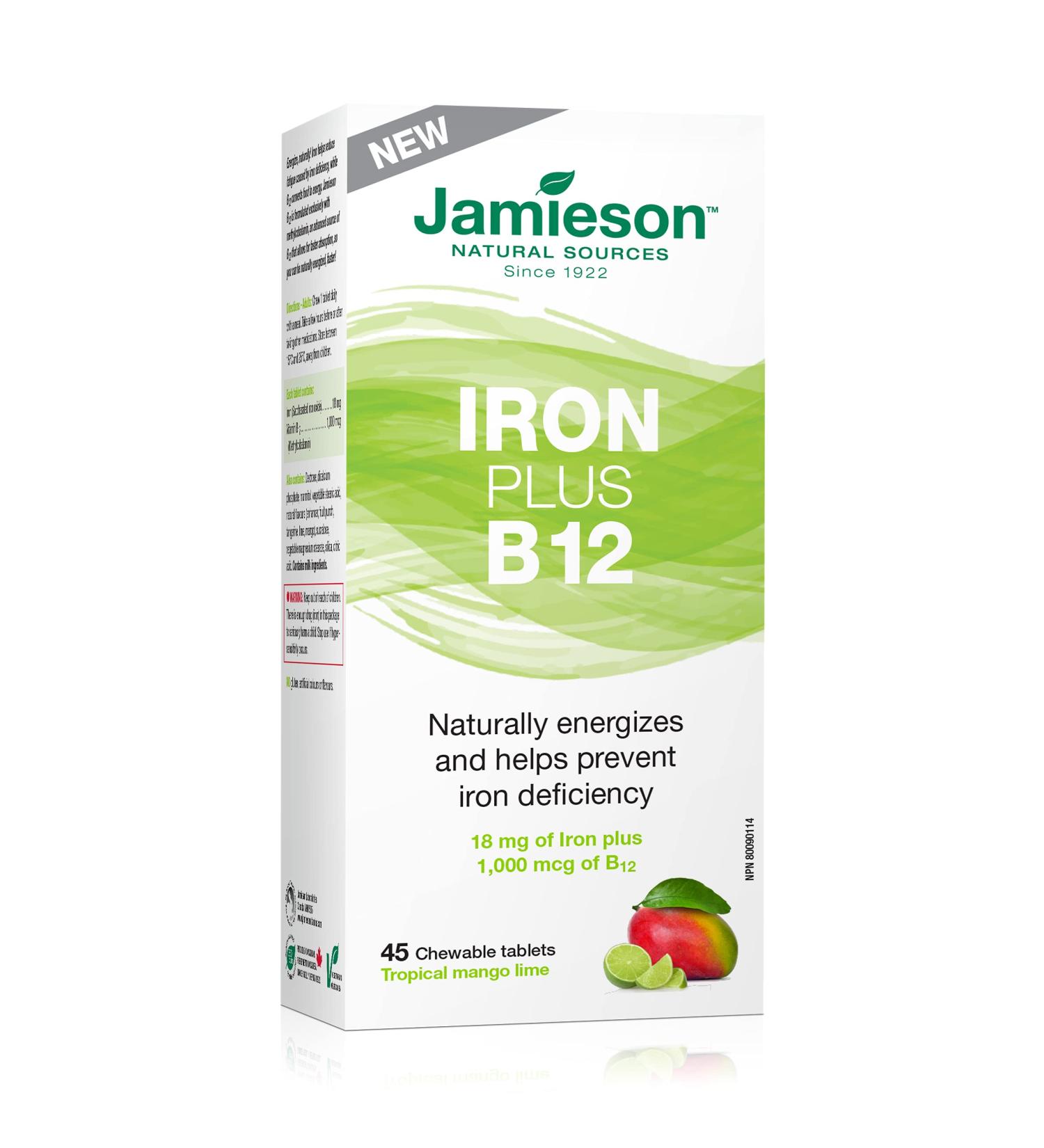 Jamieson Iron + Vitamin B12 Chewable Tablets - 45 Tabs - Buy Online on GoSupps.com