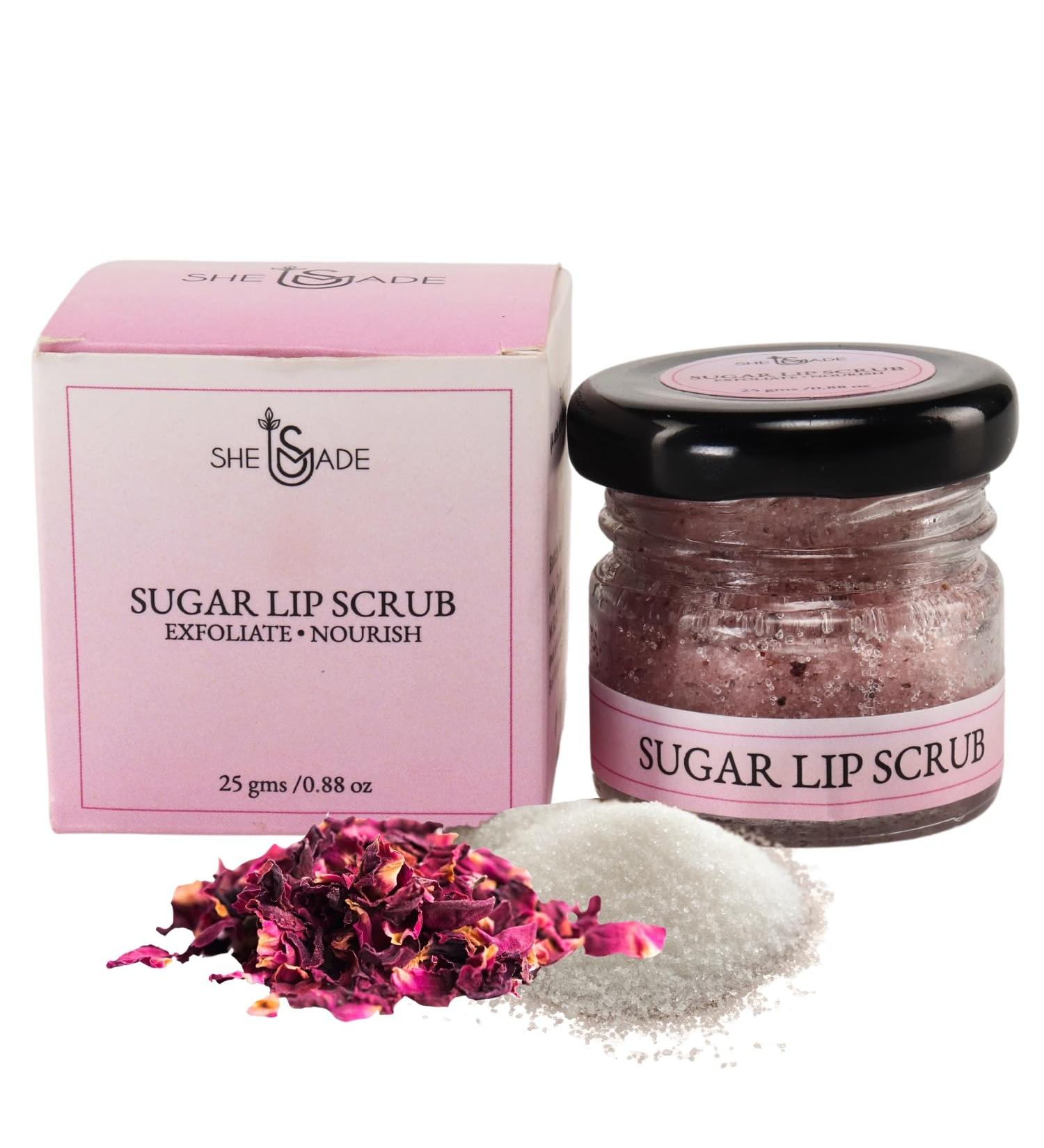 Exfoliating Sugar & Dried Rose Petals Lip Scrub with Vitamin E & Rose Essential Oil - 0.88 Oz/25 gm - International Shipping Available - Buy Online on GoSupps.com