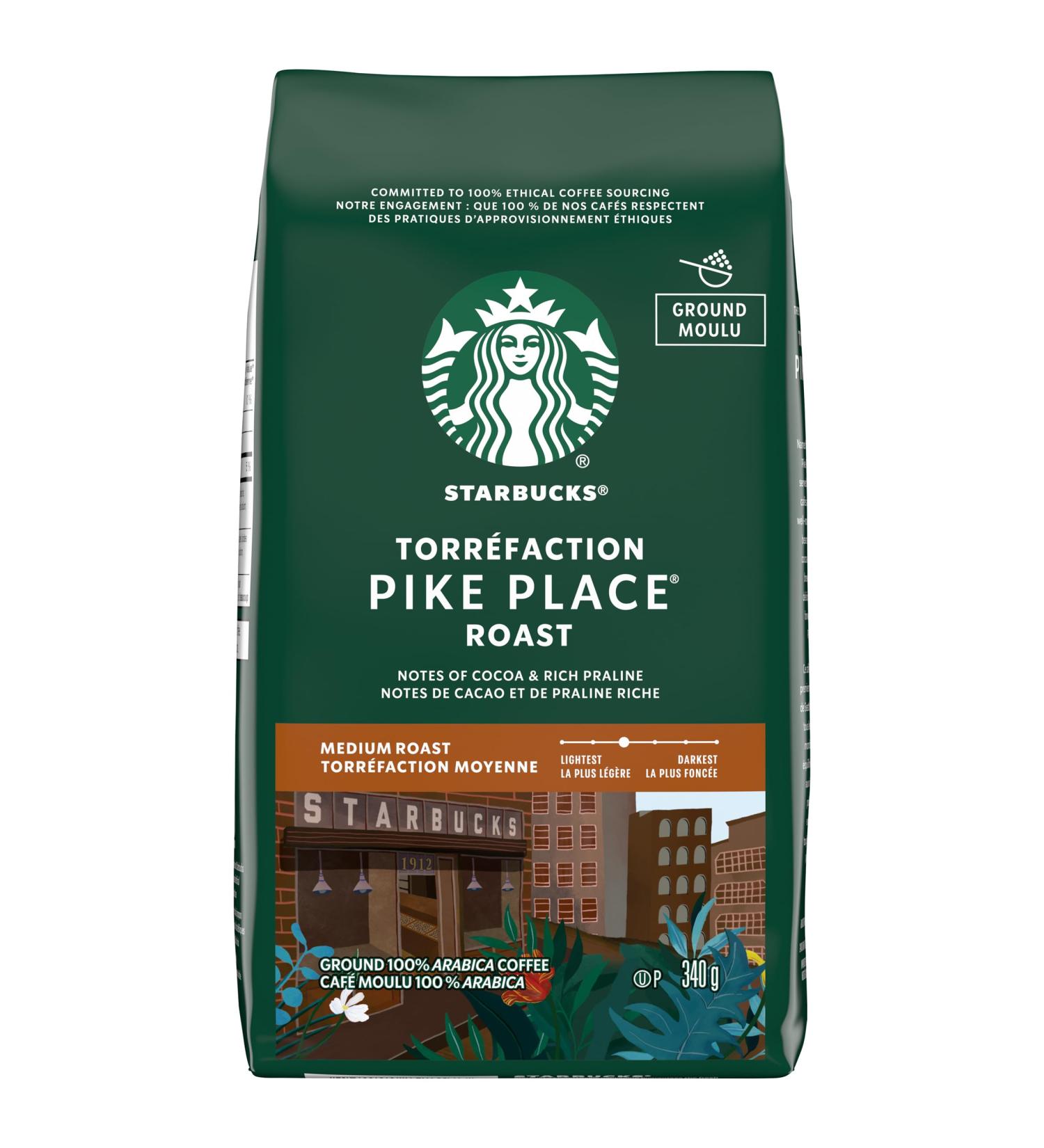 STARBUCKS Pike Place Roast Ground Coffee Medium Roast Smooth Well-Rounded Blend Of Latin American Coffee Beans 340g Bag - Buy Online on GoSupps.com