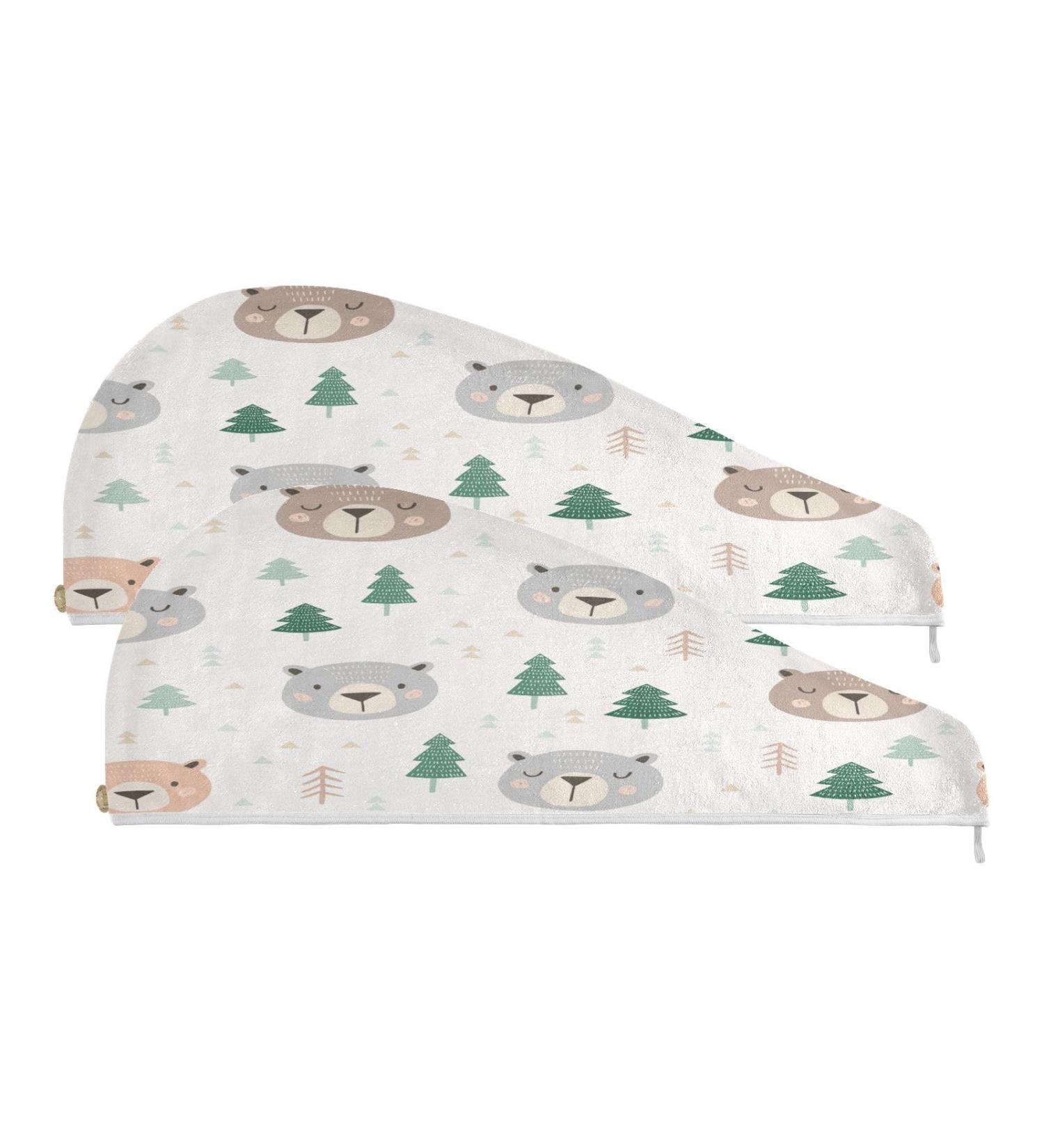 Cartoon Doodle Bear Head Dry Hair Cap Set - Quick Drying Towel & Button Headband | Super Absorbent & Soft - Buy Online on GoSupps.com