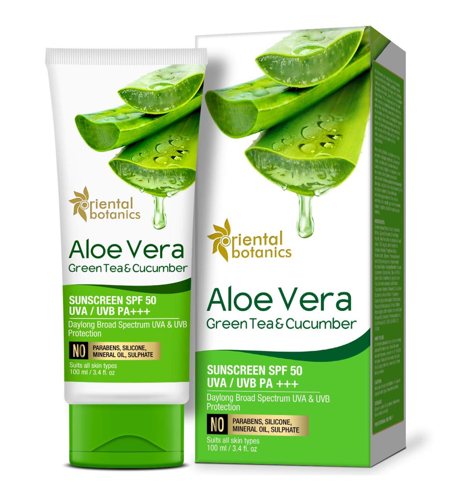 Buy Oriental Botanics Aloe Vera Green Tea Cucumber Sunscreen SPF 50 - 100ml | UVA/UVB Protection | International Shipping Available - Buy Online on GoSupps.com