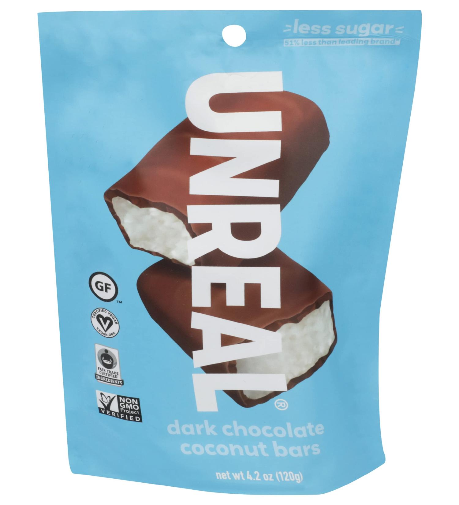 Unreal Coconut Bars Dark Chocolate - 4.2 oz | Delicious Vegan Snack - Buy Online on GoSupps.com
