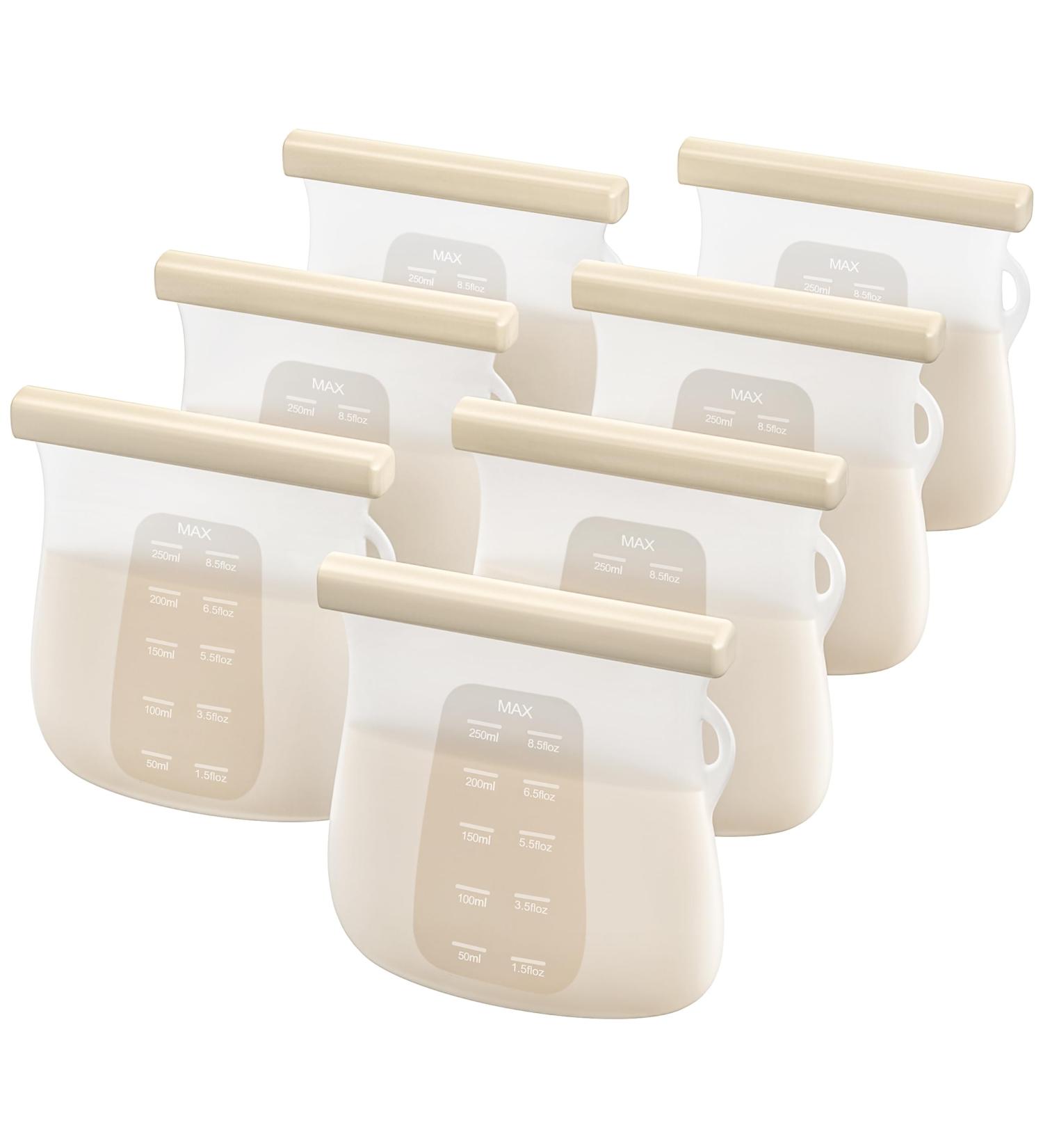 Jelly Ruru Breast Milk Storage Bags - 7 Pack 250ml Silicone LFGB Certified Safe for Baby Food & Milk - Transparent - Buy Online on GoSupps.com