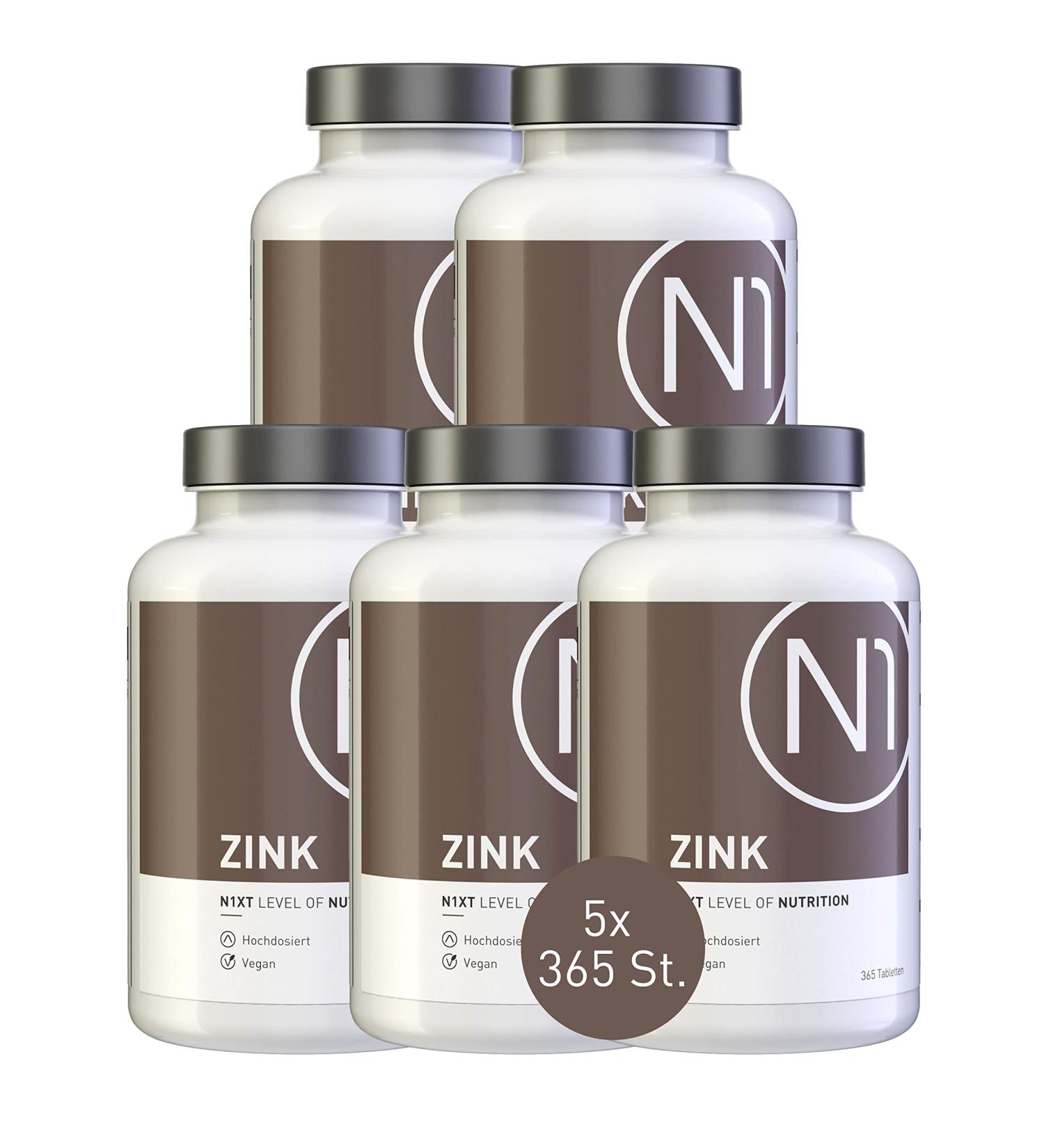 N1 Zinc Tablets 25mg - 5x365 St. Vegan Annual Supply | High Dose Zinc for Immune Support | Best Bioavailability - 1825 Pieces - Buy Online on GoSupps.com