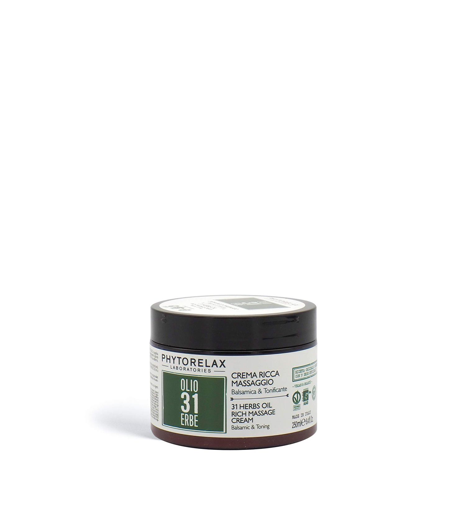  Phytorelax PhytorelaxLaboratories 31 Erbe Vegan & Organic Oil - Massage Rich Cream - Balseric and Toning - 250 ml - Buy Online on GoSupps.com