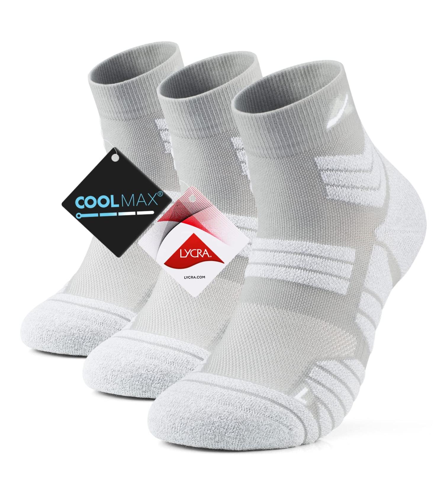 Avoalre Coolmax Moisture Wicking Athletic Running Socks - 3 Pairs, Quarter-Grey White, X-Large - Buy Online on GoSupps.com
