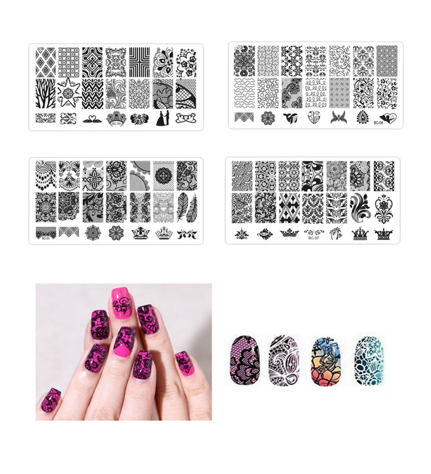 Frcolor 4pcs Nail Art Stamping Plates Set - Manicure Templates & Printing Stencils for Perfect Nail Designs | International Shipping Available - Buy Online on GoSupps.com