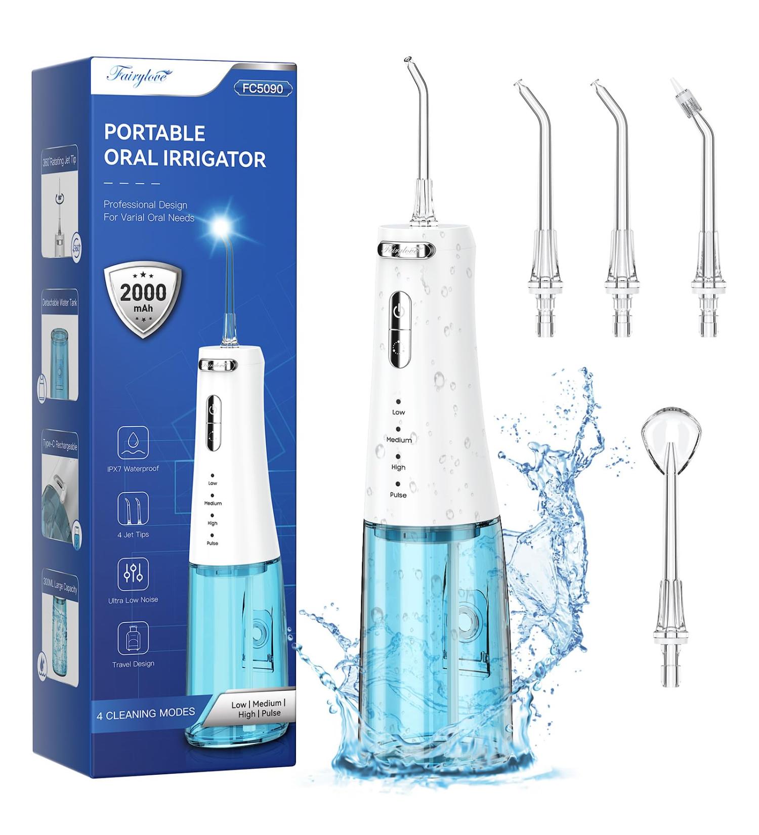 Buy Cordless Water Flosser - FAIRYLOVE 300ML Oral Irrigator 4 Pressure Modes Rechargeable Dental Flosser for Teeth Cleaning - Fast International Shipping - Buy Online on GoSupps.com