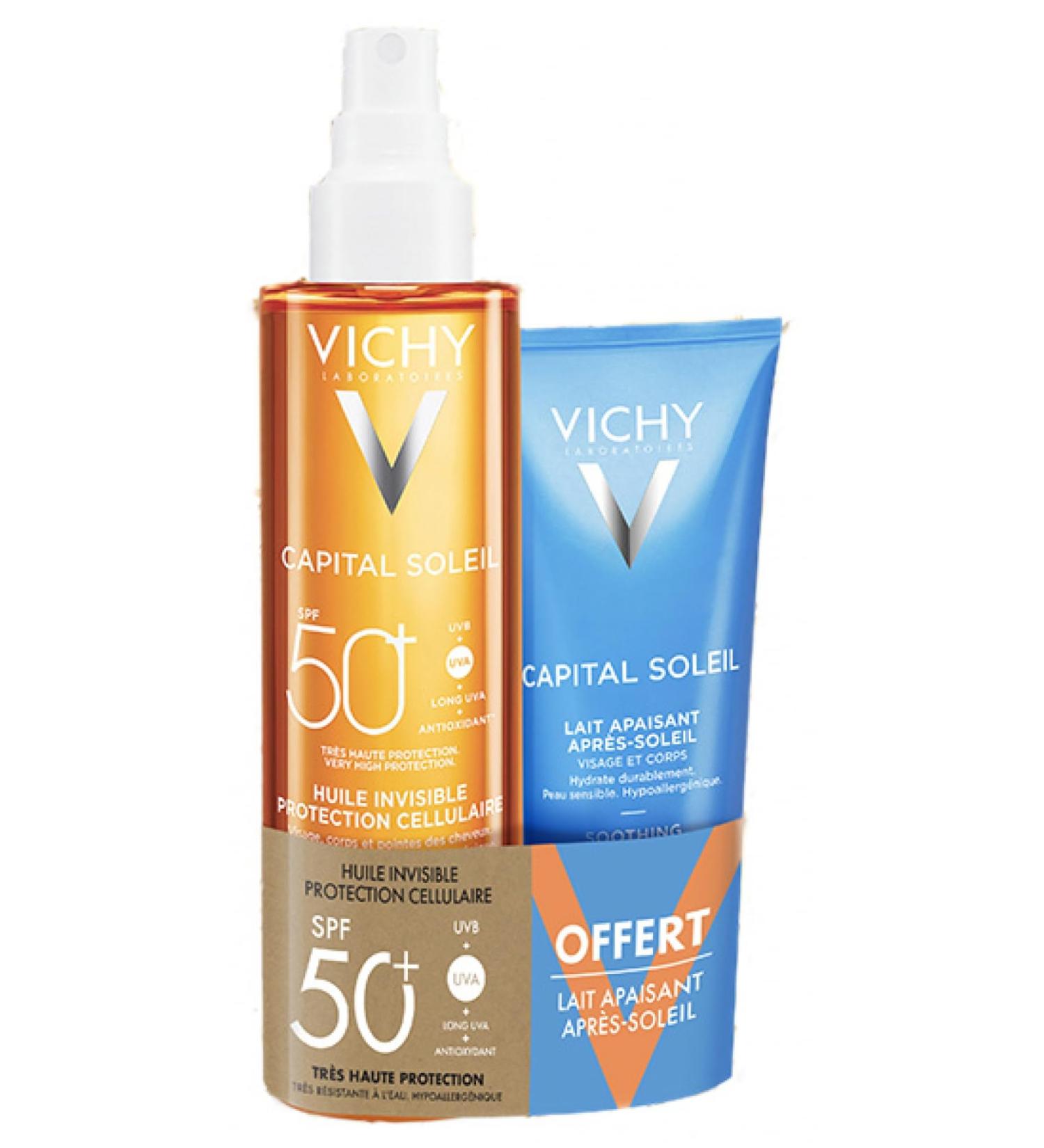 Vichy Capital Soleil Invisible Cellular Protection Oil SPF50 200 ml + Kalmerende After Sun Melk 100 ml