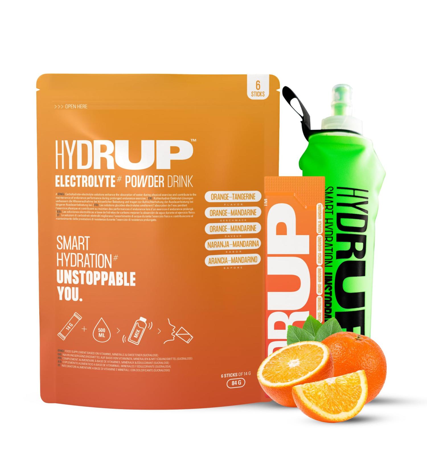 Hydrup Sugar Free Electrolyte Powder with Collapsible Water Bottle 1733 mg Electrolyte Hydration Kit Orangex & Mandarinex Energy Drink 6 Count - Buy Online on GoSupps.com