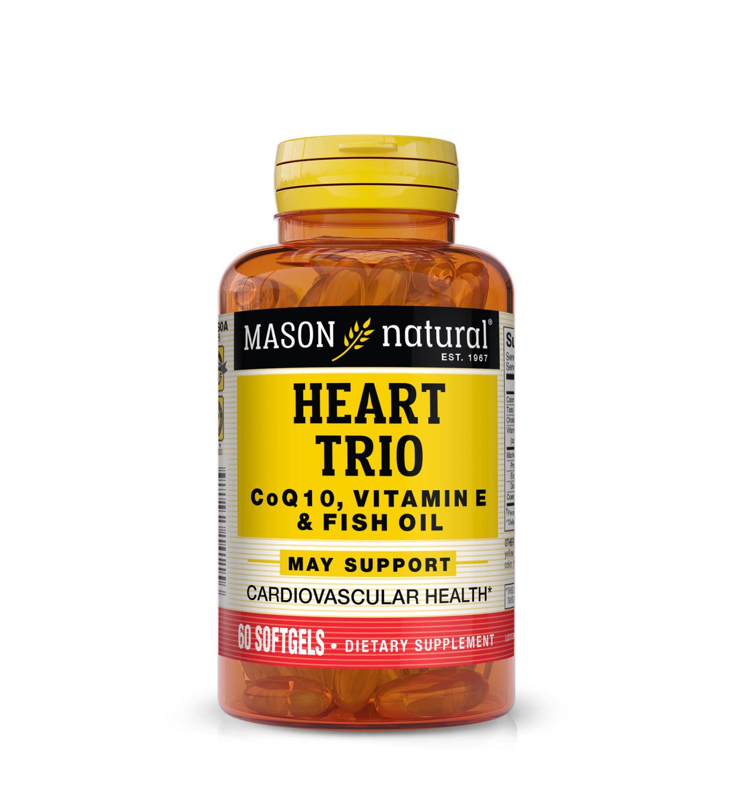 MASON NATURAL Heart Trio: Co Q10, Vitamin E & Fish Oil Softgels - 60 ct for Healthy Heart & Cellular Energy Production - Buy Online on GoSupps.com