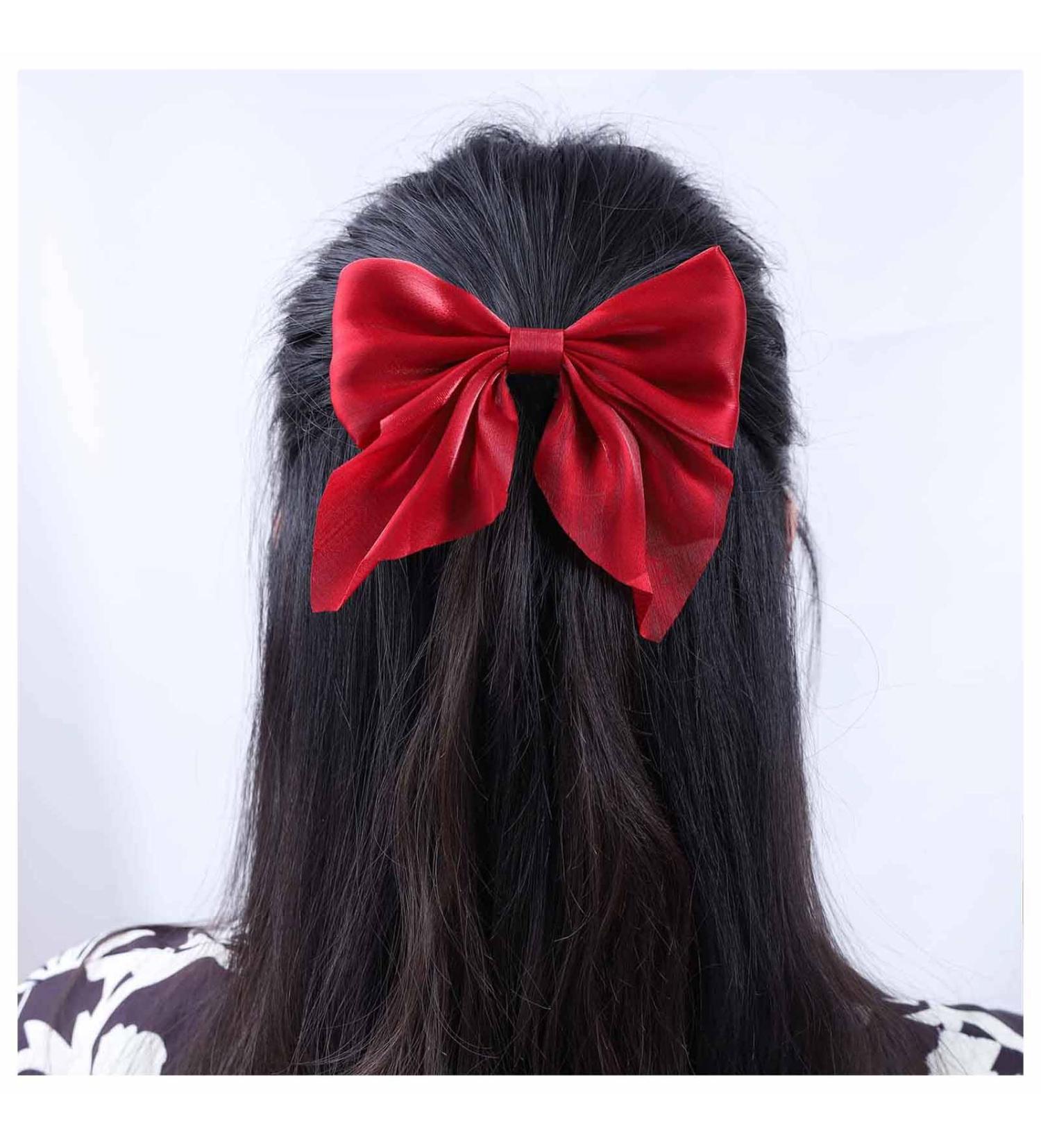 Inilbran Boho Bow Hair Clips Satin Bow Hair Barrettes Silky Hair Clip Barrette Vintage Bowknot Hair Accessory Satin Ribbon Bowknot Clip Headpiece for Women and Girls Headdress (Red) - Buy Online on GoSupps.com