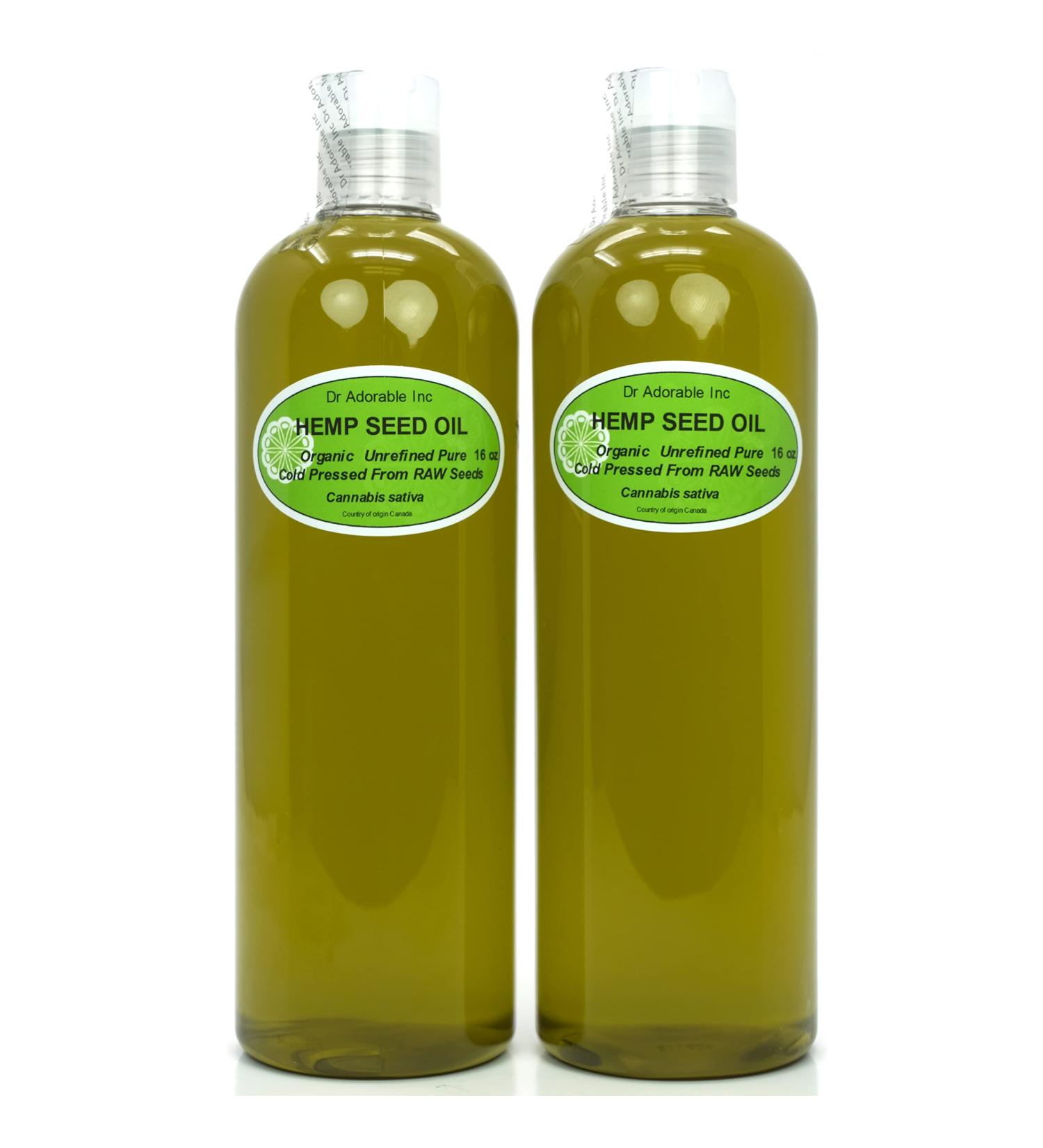 Dr Adorable 100% Pure Organic Hemp Seed Oil - 2x16 Oz / 32 Oz Cold Pressed, Unrefined - Buy Online on GoSupps.com