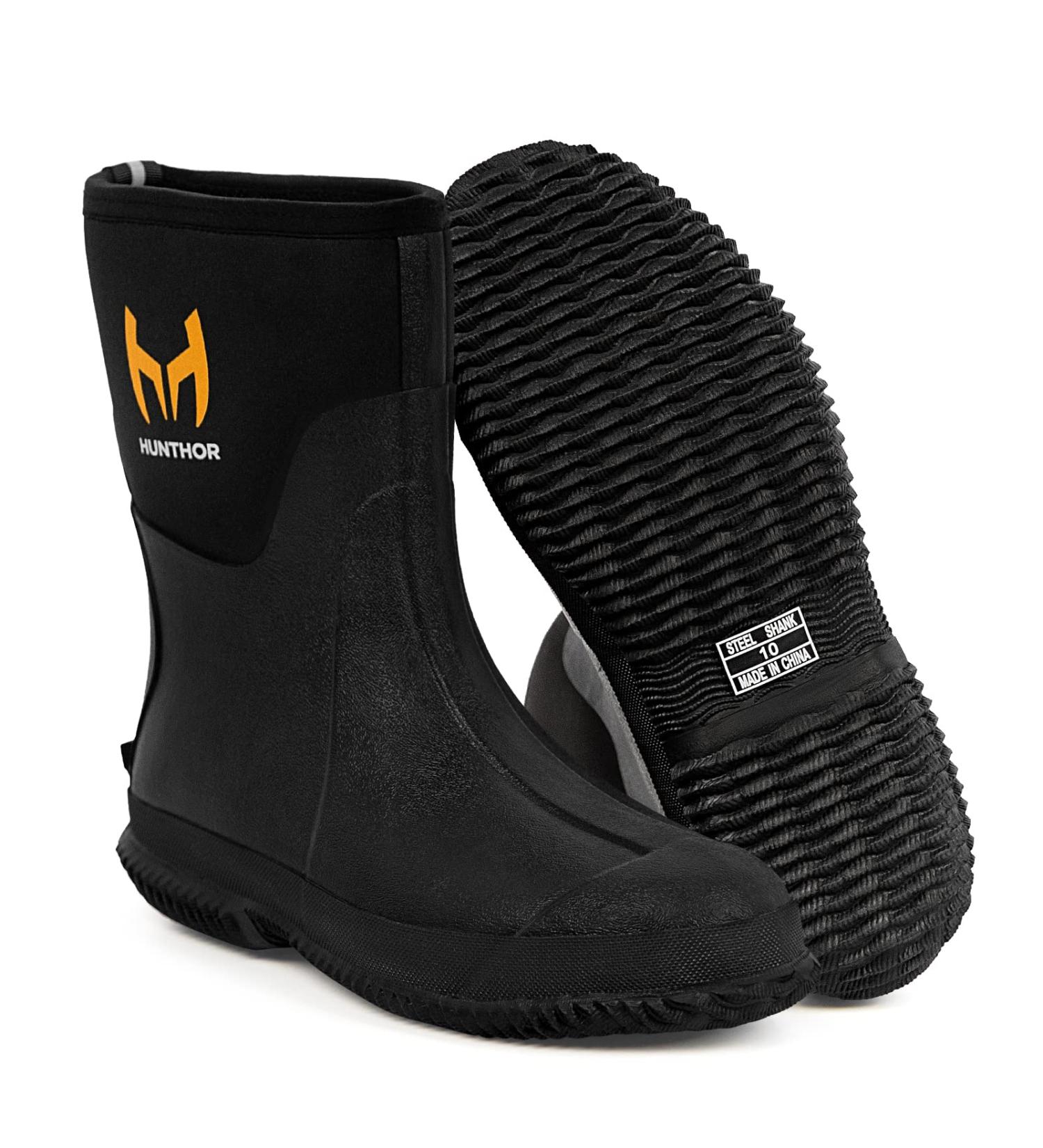 Hunthor Men's Rubber Boots with Steel Shank - 6mm Neoprene Insulated, Waterproof Work Boots for Hunting, Gardening, Farming, Fishing - Size 9 - Buy Online on GoSupps.com