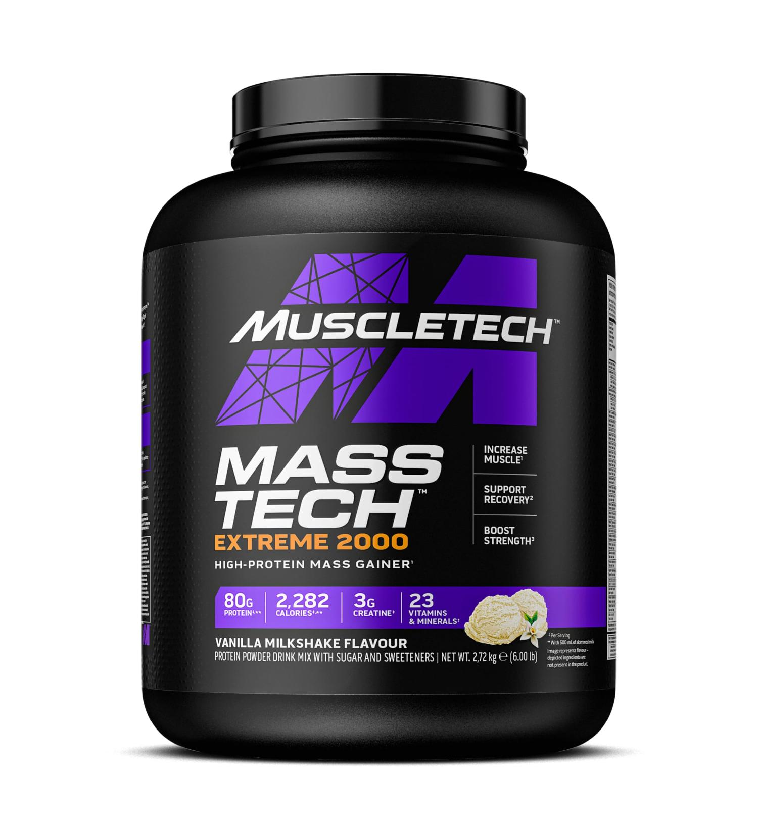 Muscletech Extreme 2000 Mass Gainer Protein Powder - Best Protein + Creatine for Weight Gain - Vanilla Milk Shake - 6lbs - International Shipping - Buy Online on GoSupps.com