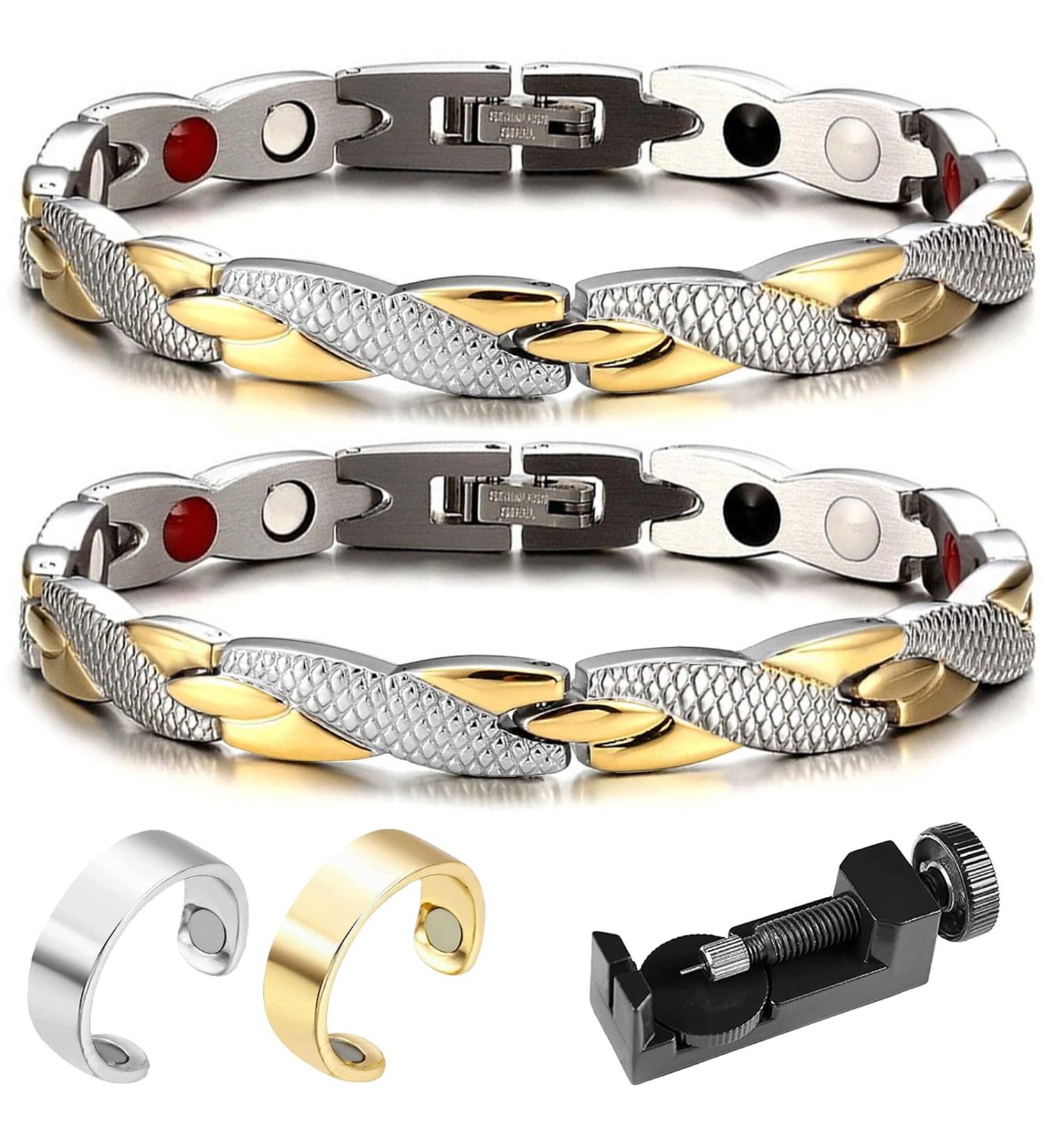 DGUSO Magnet Hard Band 2 - Elegant Magnetic Therapy Bracelets for Anti-Fatigue Slimming & Lymphatic Drainage | Therapeutic Magnetic Rings - 2 Pieces - Buy Online on GoSupps.com